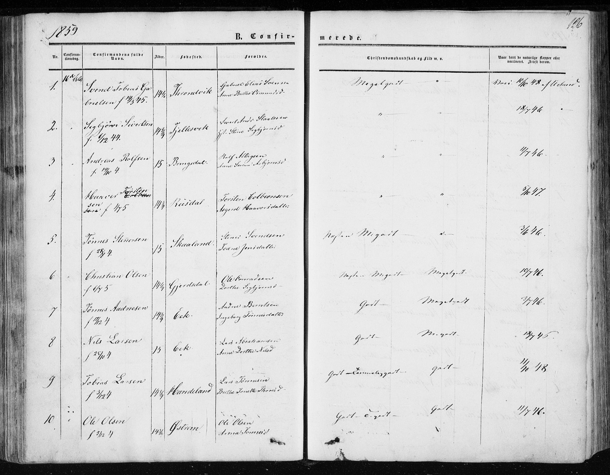 Lund sokneprestkontor, AV/SAST-A-101809/S06/L0009: Parish register (official) no. A 8, 1853-1877, p. 126