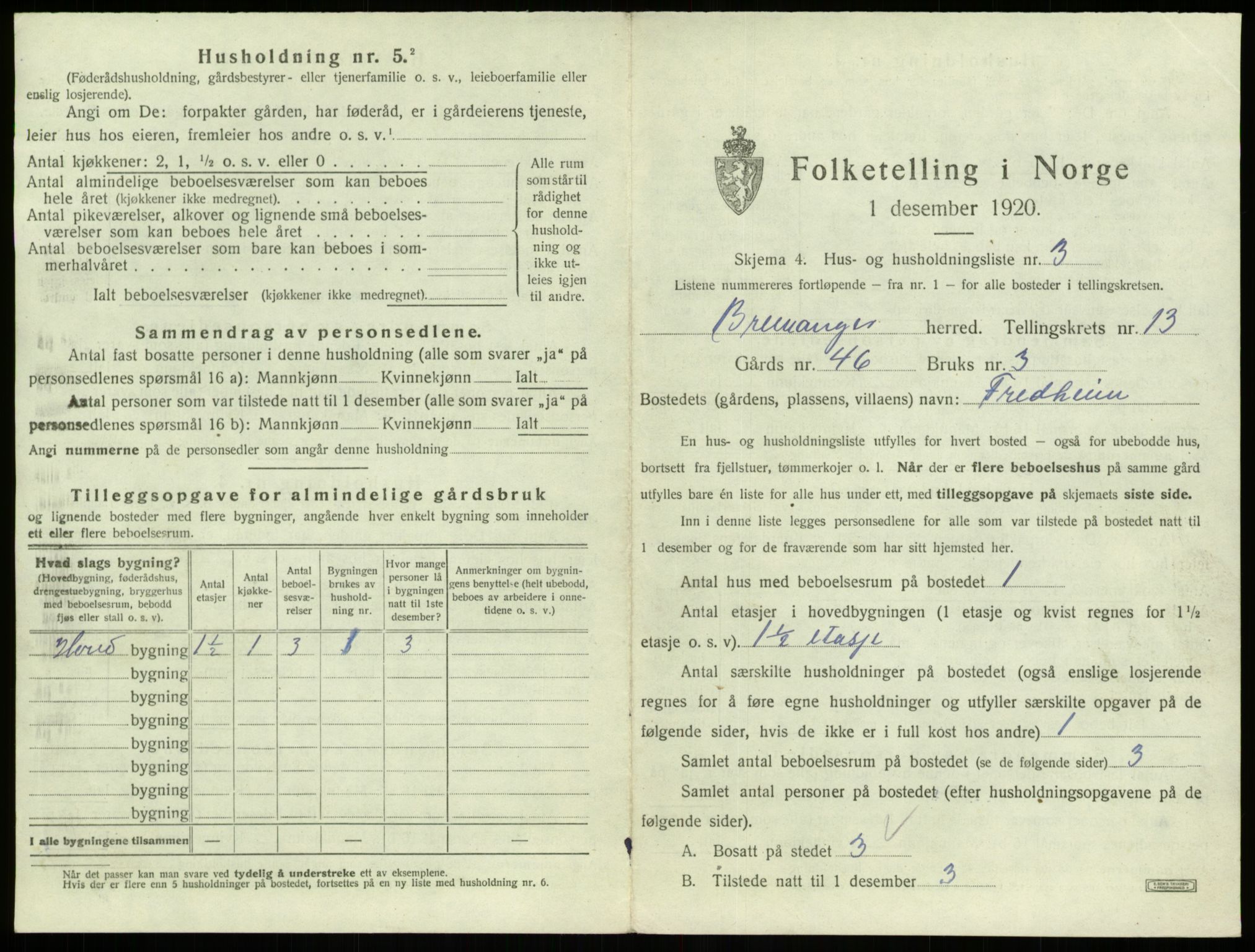 SAB, 1920 census for Bremanger, 1920, p. 895