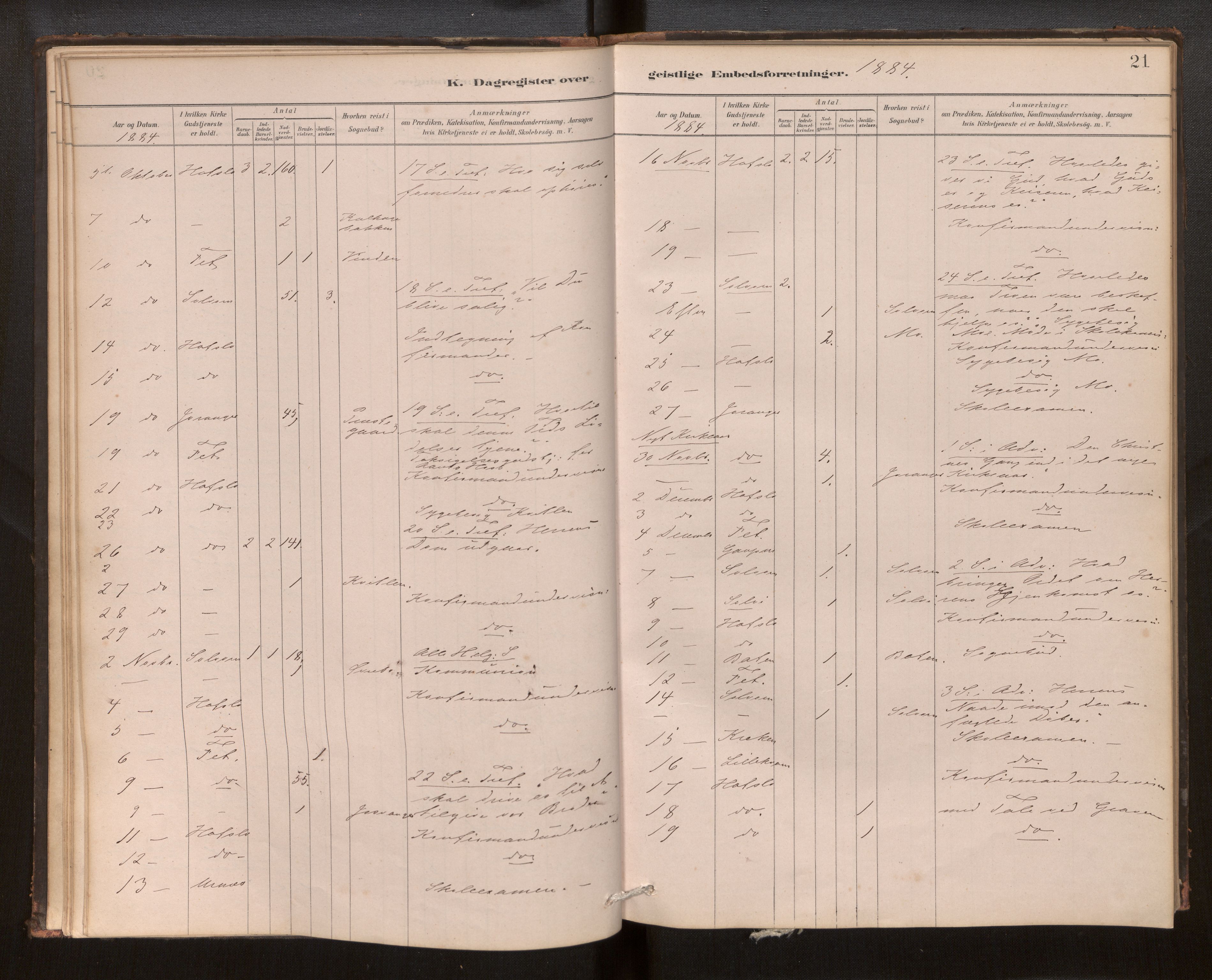 Hafslo sokneprestembete, SAB/A-80301/H/Haa/Haaf/L0003: Diary records no. F 3, 1879-1909, p. 21