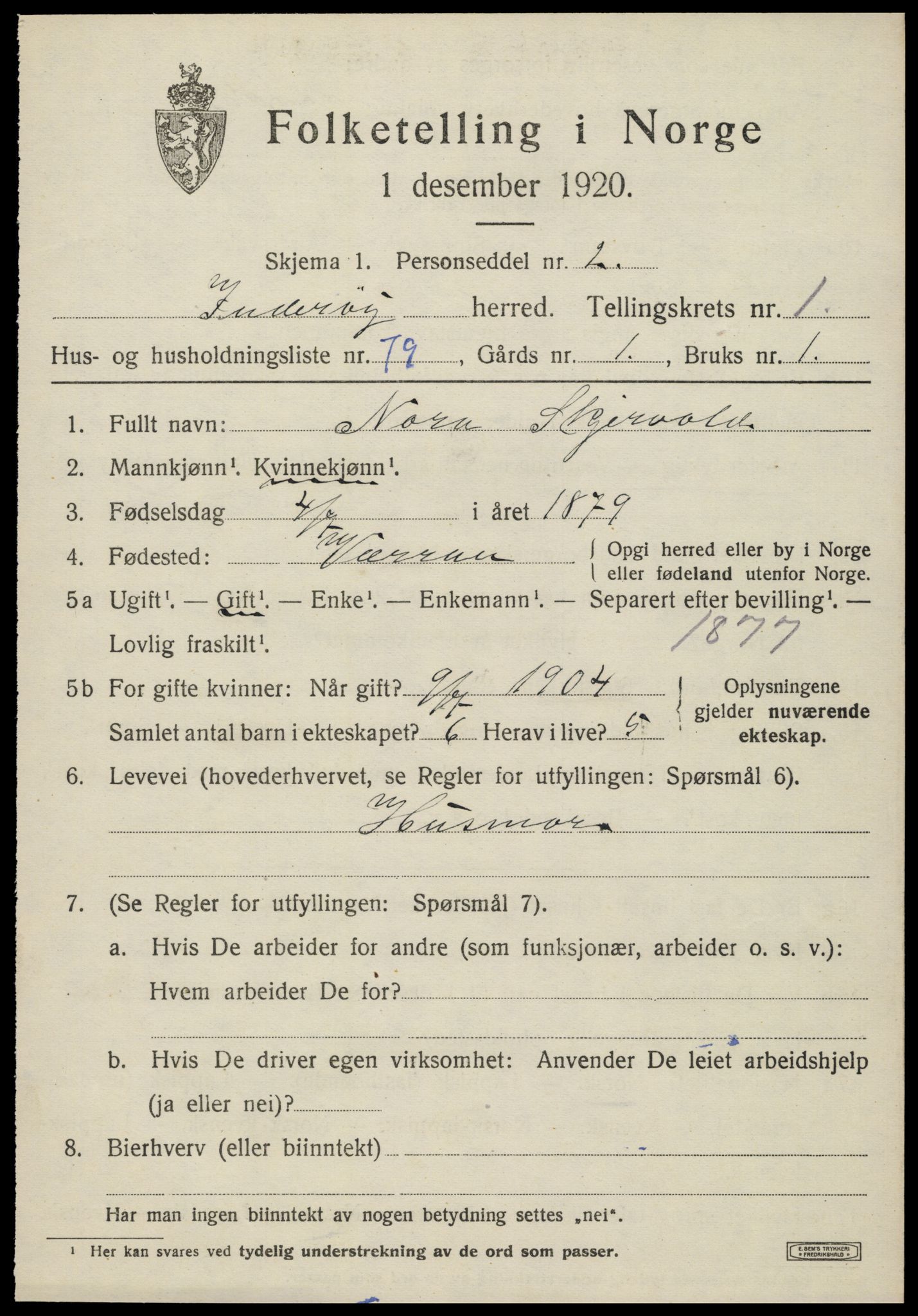 SAT, 1920 census for Inderøy, 1920, p. 1819