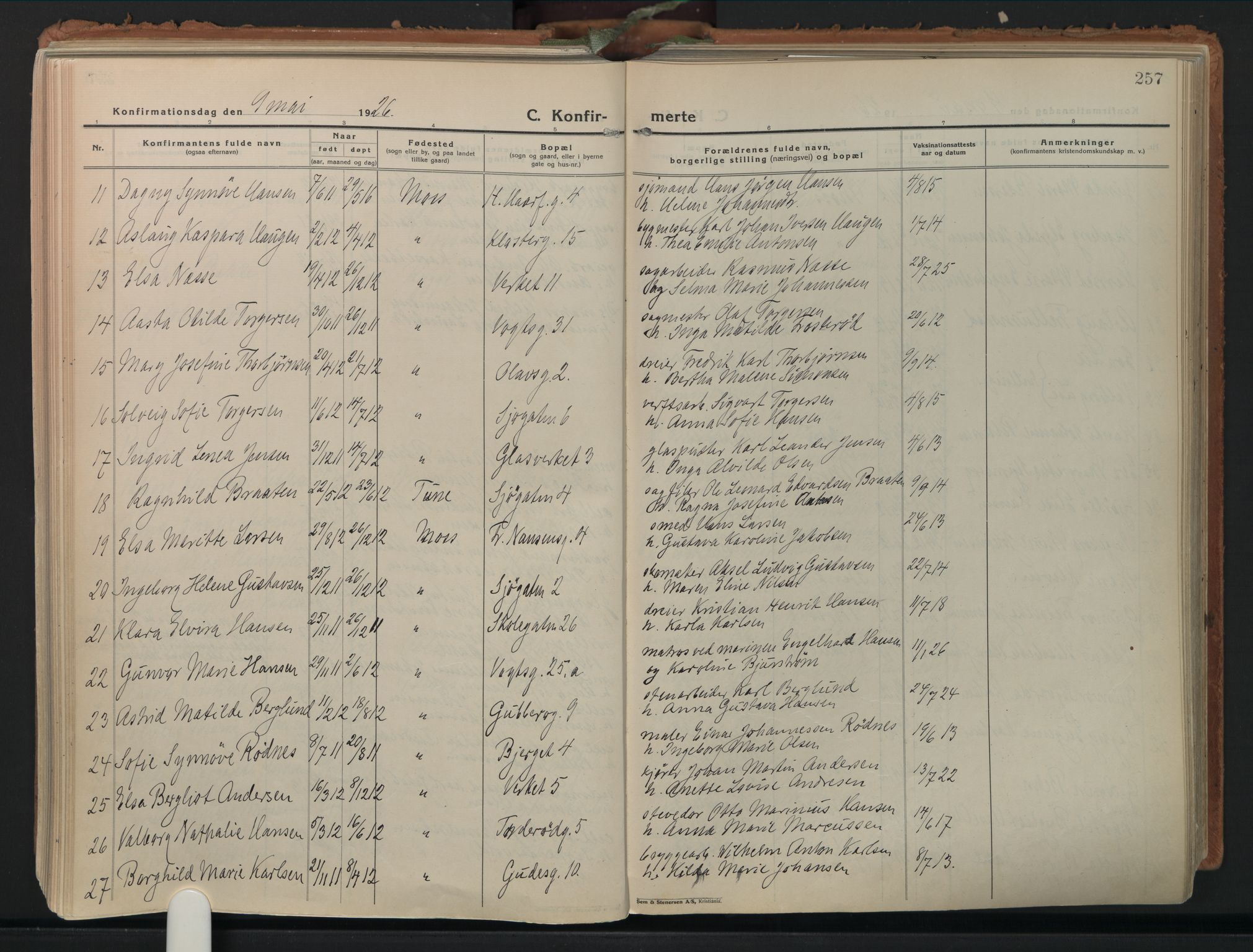 Moss prestekontor Kirkebøker, AV/SAO-A-2003/F/Fb/L0006: Parish register (official) no. II 6, 1924-1932, p. 257