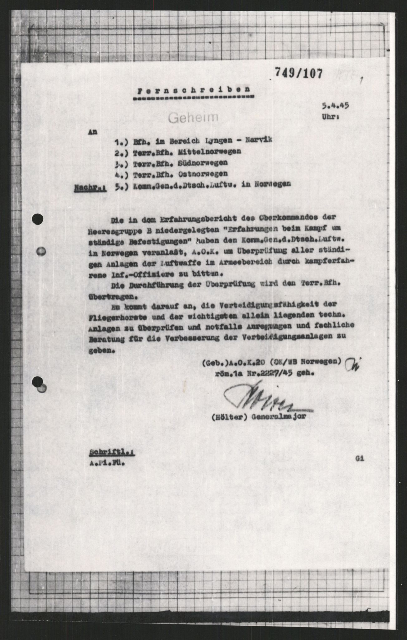 Forsvarets Overkommando. 2 kontor. Arkiv 11.4. Spredte tyske arkivsaker, AV/RA-RAFA-7031/D/Dar/Dara/L0009: Krigsdagbøker for 20. Gebirgs-Armee-Oberkommando (AOK 20), 1940-1945, p. 74