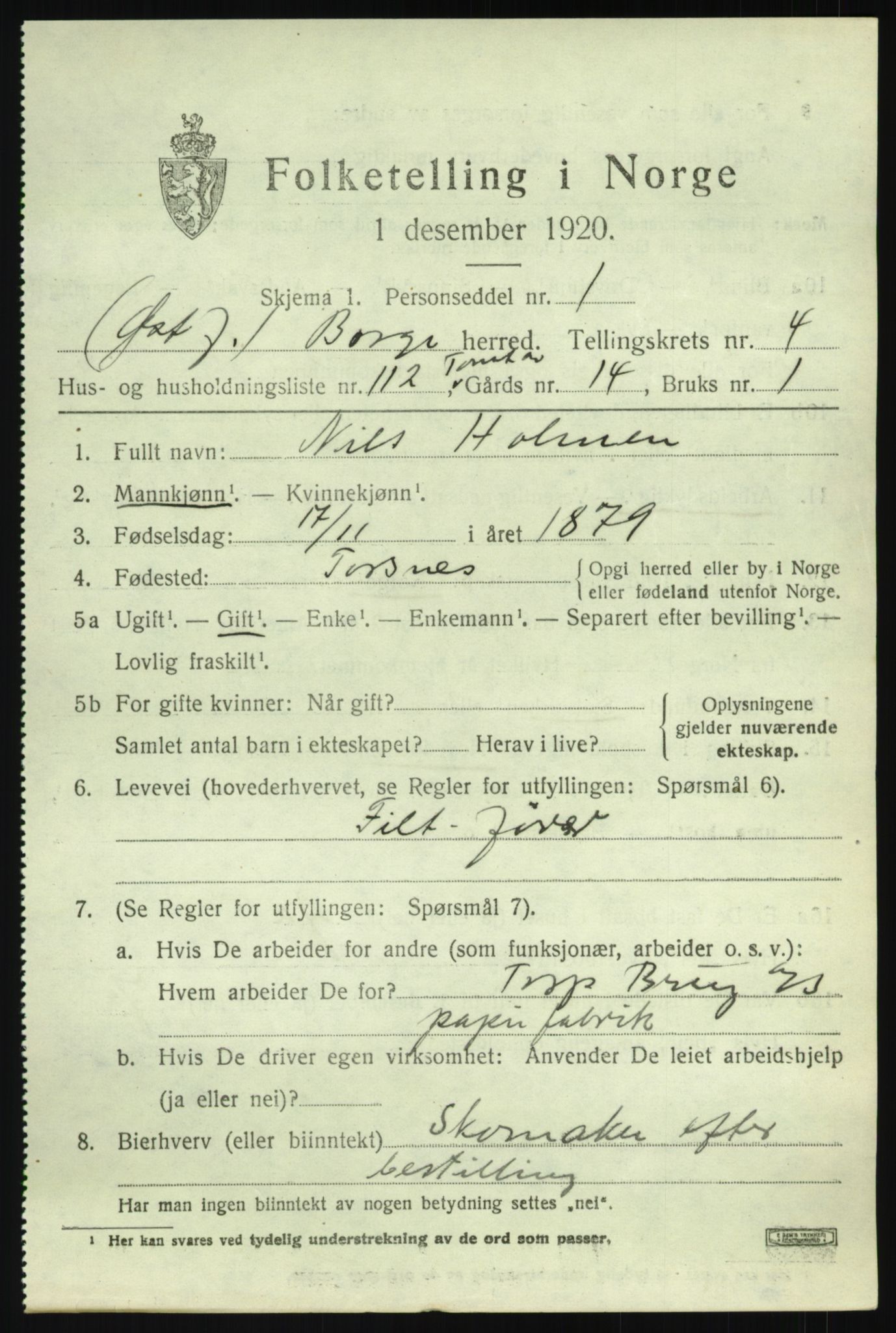 SAO, 1920 census for Borge, 1920, p. 9235