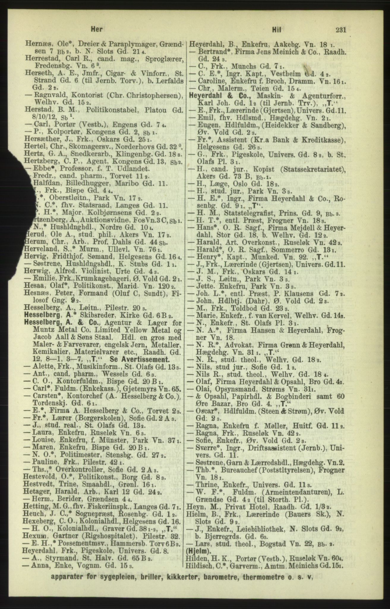 Kristiania/Oslo adressebok, PUBL/-, 1886, p. 231