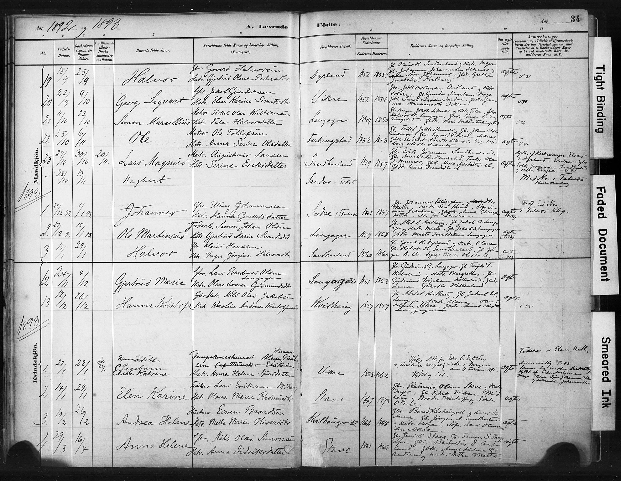 Skudenes sokneprestkontor, SAST/A -101849/H/Ha/Haa/L0010: Parish register (official) no. A 7, 1882-1912, p. 34