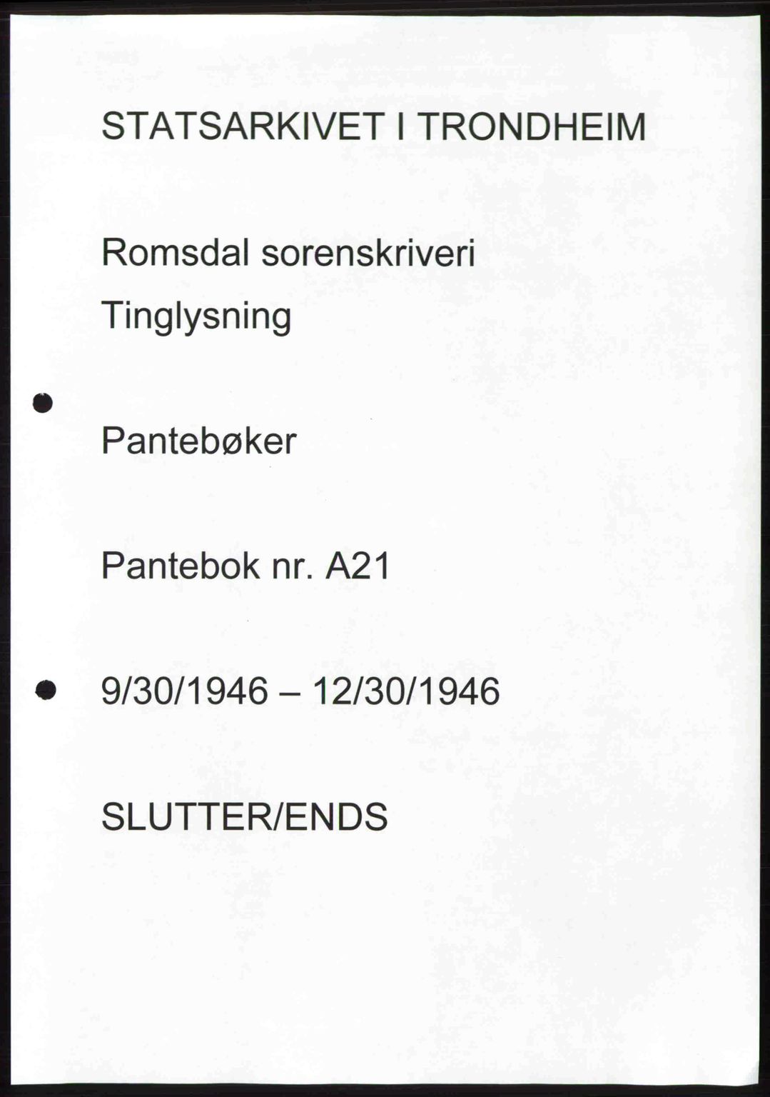 Romsdal sorenskriveri, AV/SAT-A-4149/1/2/2C: Mortgage book no. A21, 1946-1946