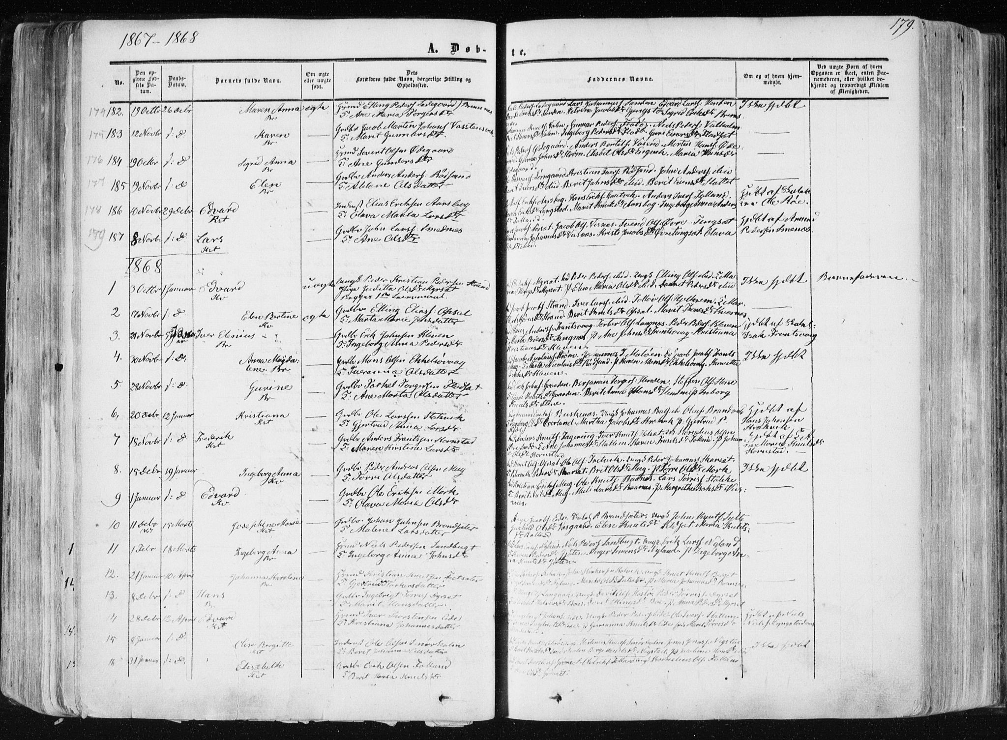 Ministerialprotokoller, klokkerbøker og fødselsregistre - Møre og Romsdal, AV/SAT-A-1454/568/L0804: Parish register (official) no. 568A11, 1854-1868, p. 179