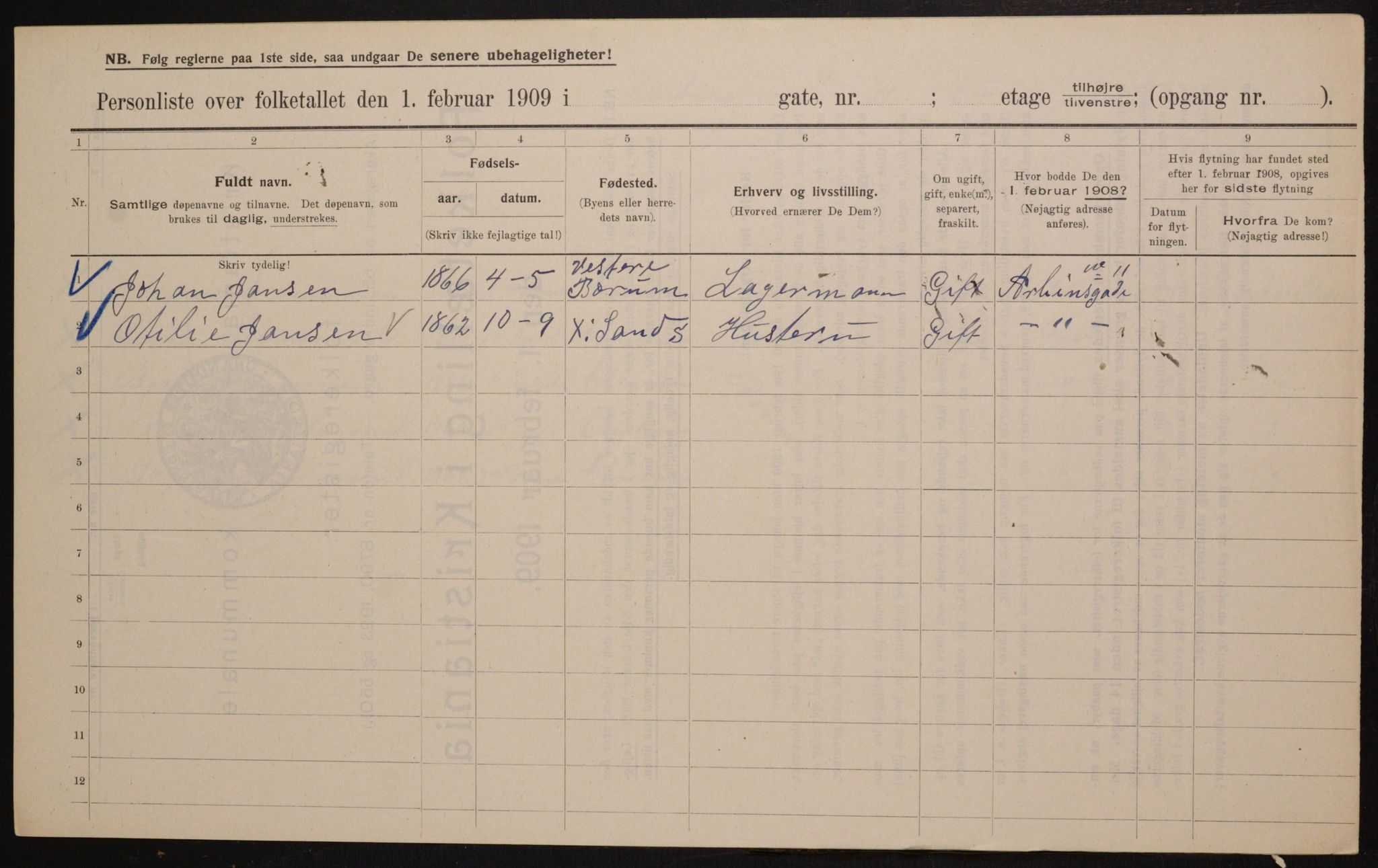 OBA, Municipal Census 1909 for Kristiania, 1909, p. 1680