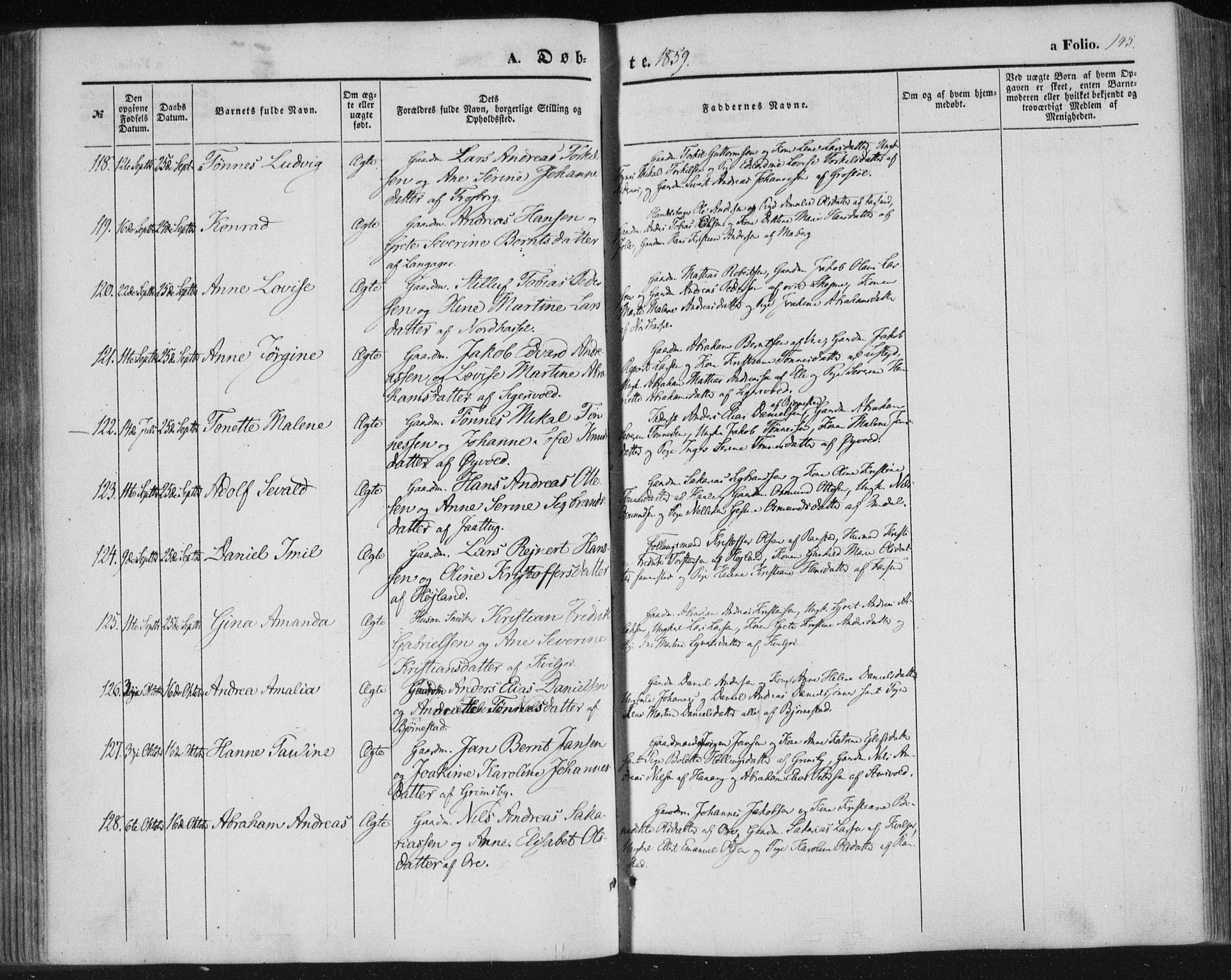 Lista sokneprestkontor, AV/SAK-1111-0027/F/Fa/L0010: Parish register (official) no. A 10, 1846-1861, p. 145