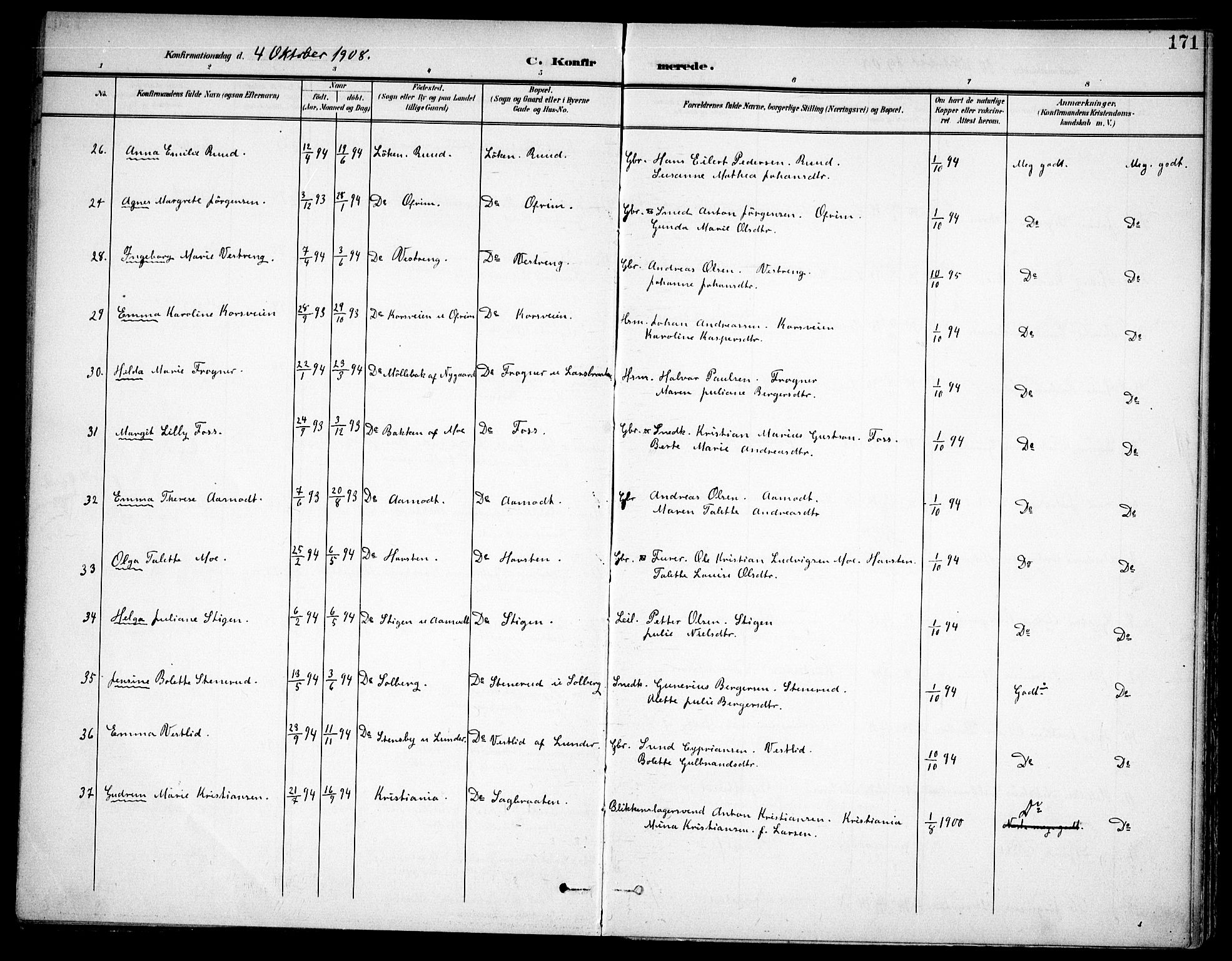 Høland prestekontor Kirkebøker, AV/SAO-A-10346a/F/Fa/L0015: Parish register (official) no. I 15, 1897-1912, p. 171