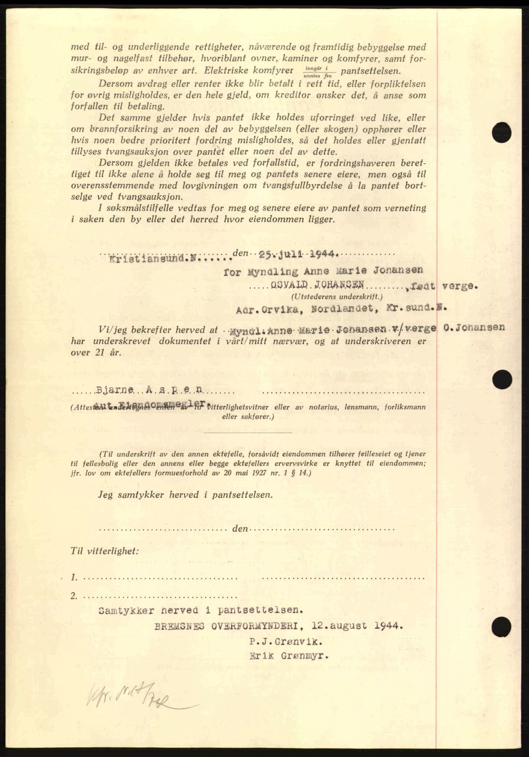 Nordmøre sorenskriveri, AV/SAT-A-4132/1/2/2Ca: Mortgage book no. B92, 1944-1945, Diary no: : 1668/1944