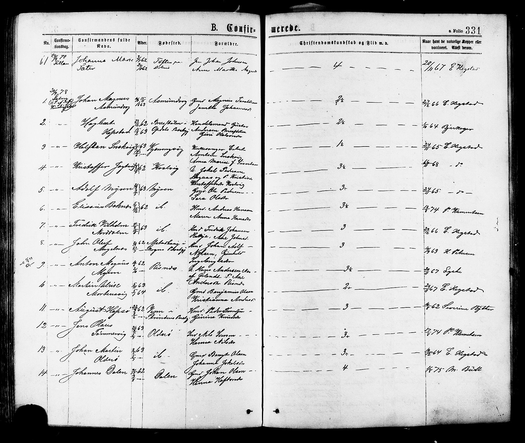 Ministerialprotokoller, klokkerbøker og fødselsregistre - Sør-Trøndelag, AV/SAT-A-1456/634/L0532: Parish register (official) no. 634A08, 1871-1881, p. 331