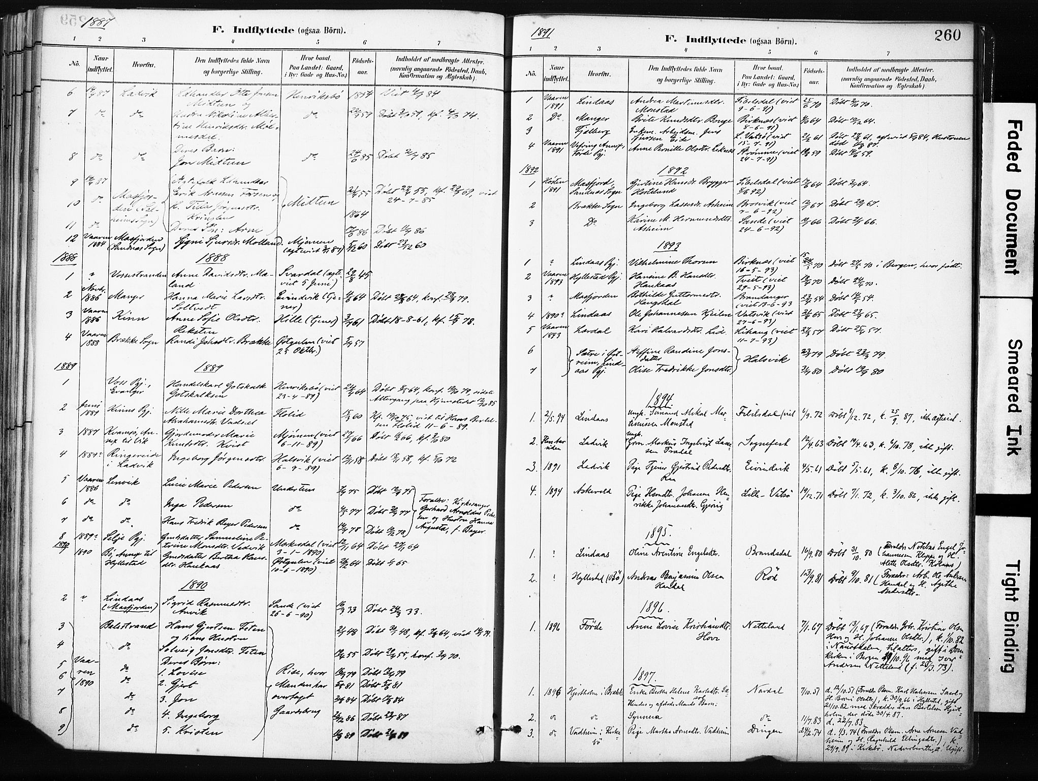 Gulen sokneprestembete, SAB/A-80201/H/Haa/Haab/L0001: Parish register (official) no. B 1, 1881-1905, p. 260