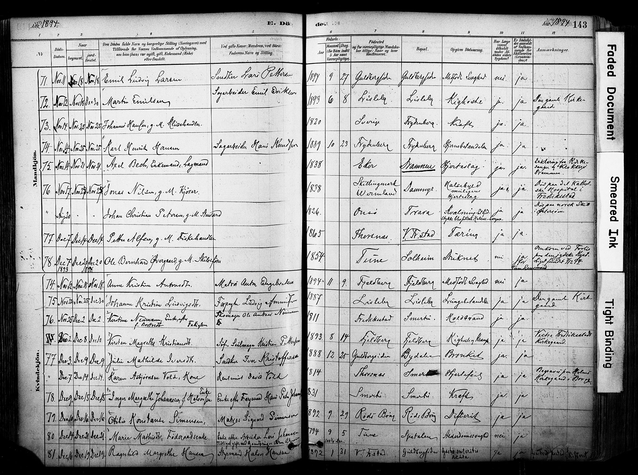Glemmen prestekontor Kirkebøker, AV/SAO-A-10908/F/Fa/L0012: Parish register (official) no. 12, 1878-1973, p. 143