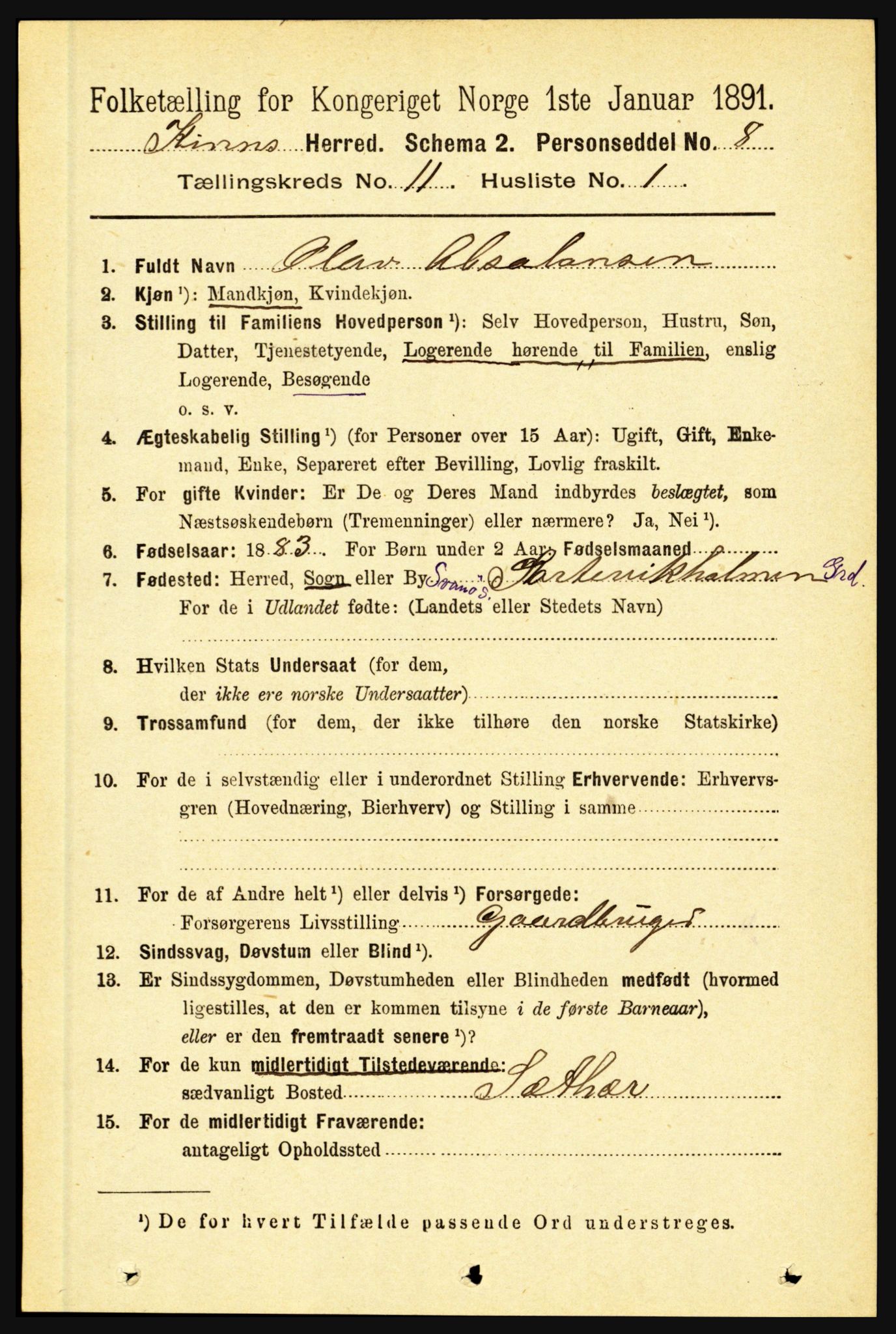 RA, 1891 census for 1437 Kinn, 1891, p. 4063