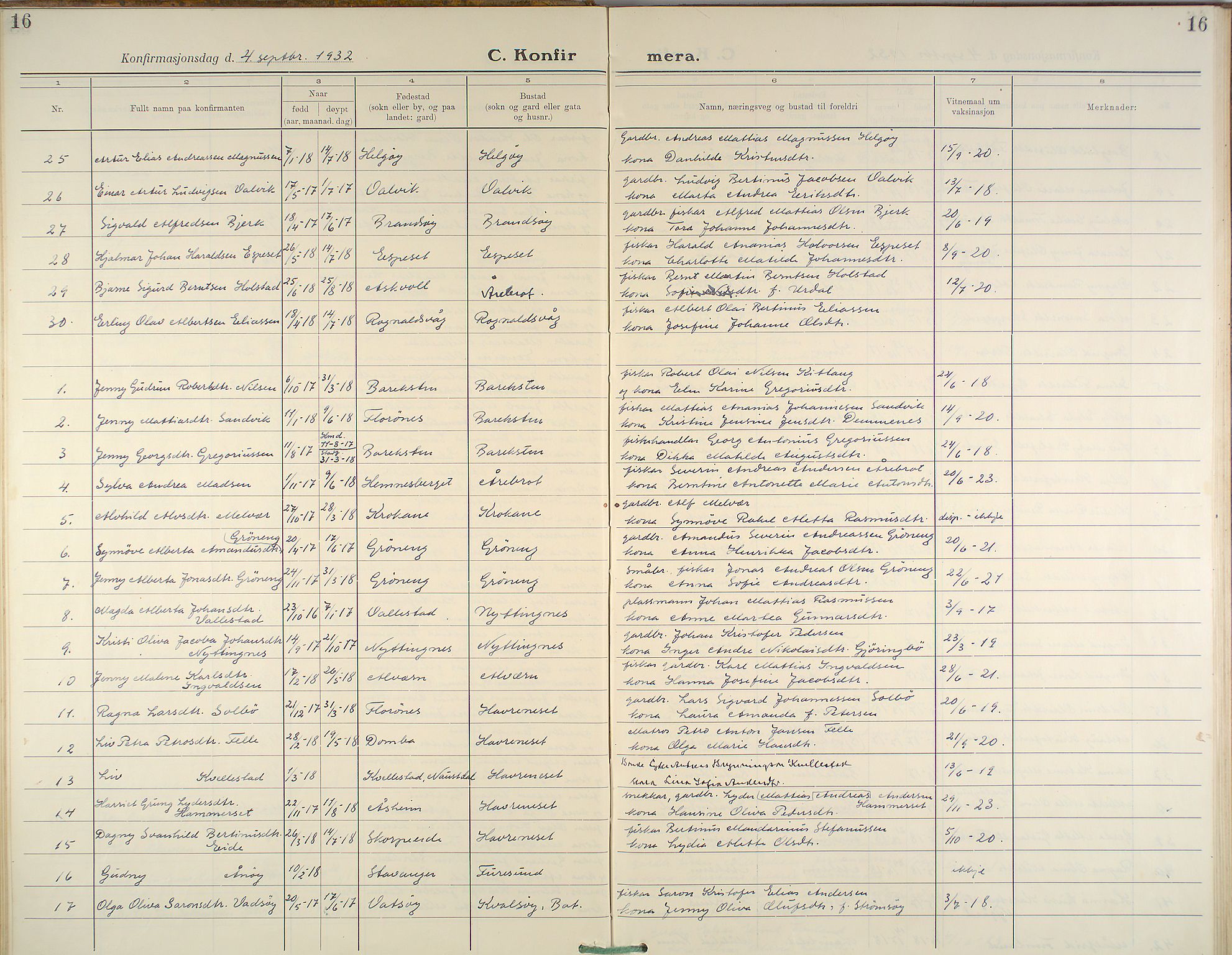 Kinn sokneprestembete, AV/SAB-A-80801/H/Haa/Haab/L0007: Parish register (official) no. B 7, 1926-1964, p. 16