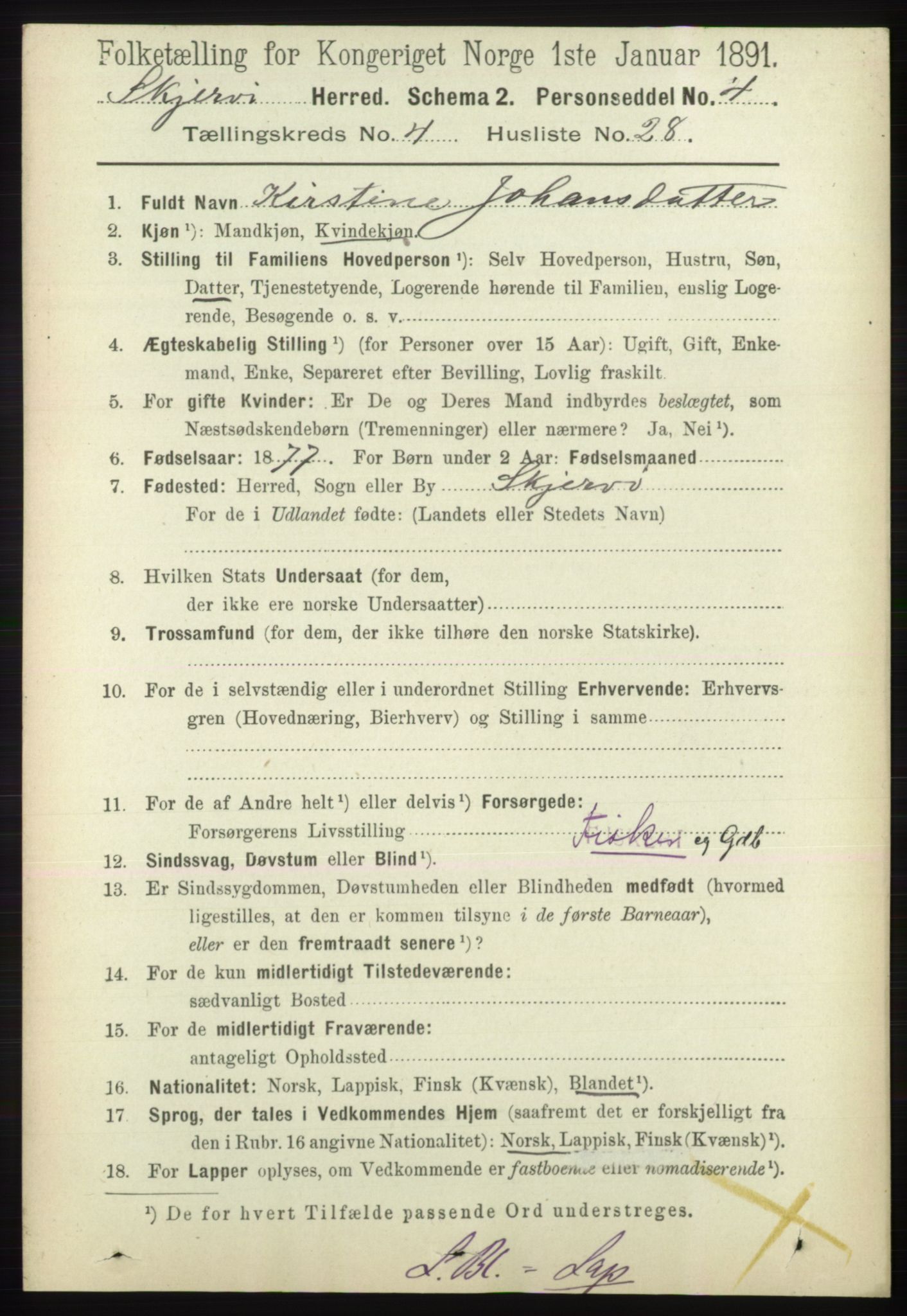 RA, 1891 census for 1941 Skjervøy, 1891, p. 2504
