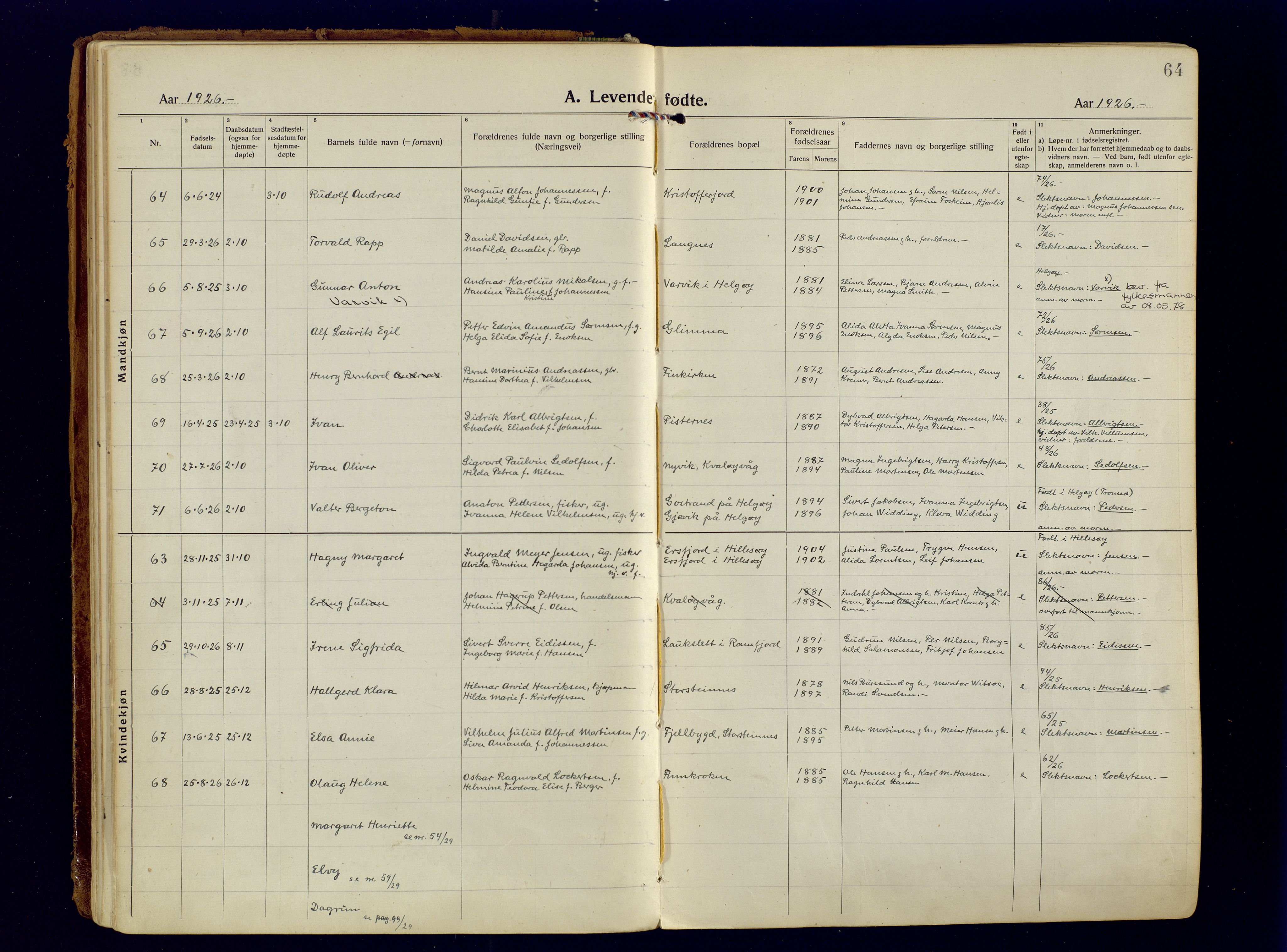 Tromsøysund sokneprestkontor, AV/SATØ-S-1304/G/Ga/L0009kirke: Parish register (official) no. 9, 1922-1934, p. 64