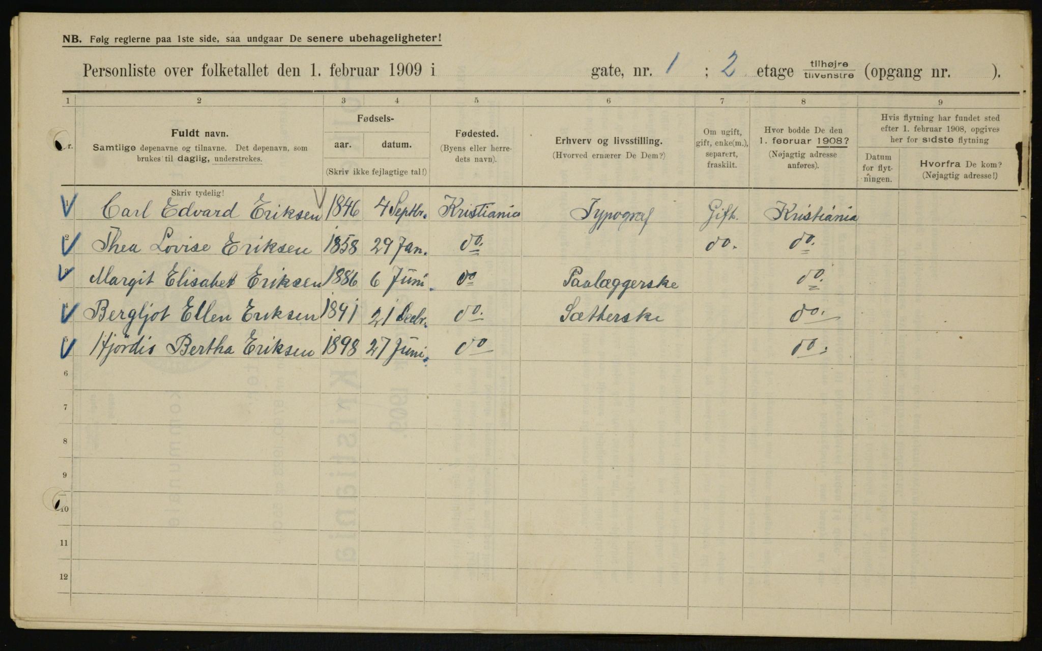 OBA, Municipal Census 1909 for Kristiania, 1909, p. 71129