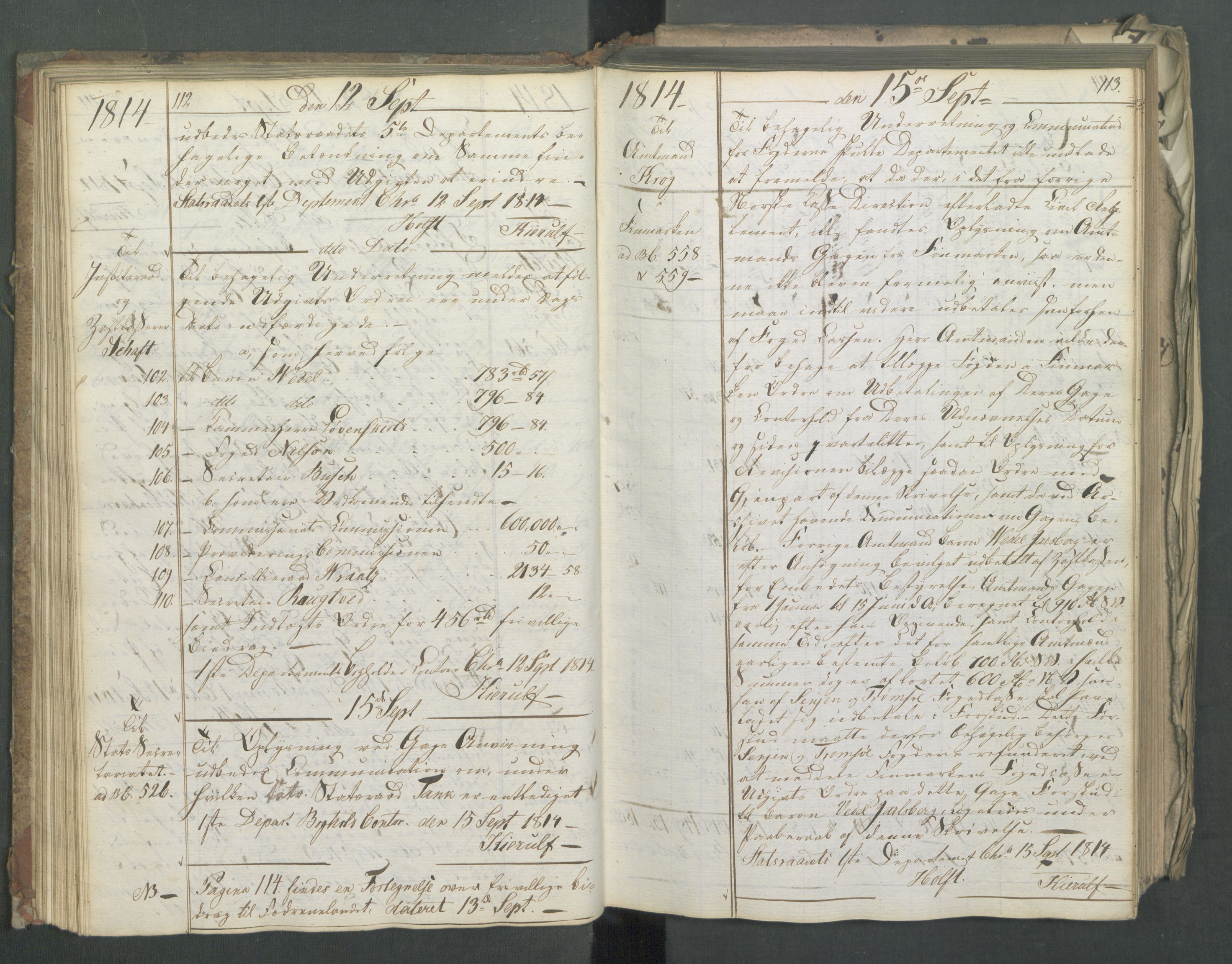 Departementene i 1814, AV/RA-S-3899/Fa/L0011: Bokholderkontoret - Kopibok, 1814, p. 112-113