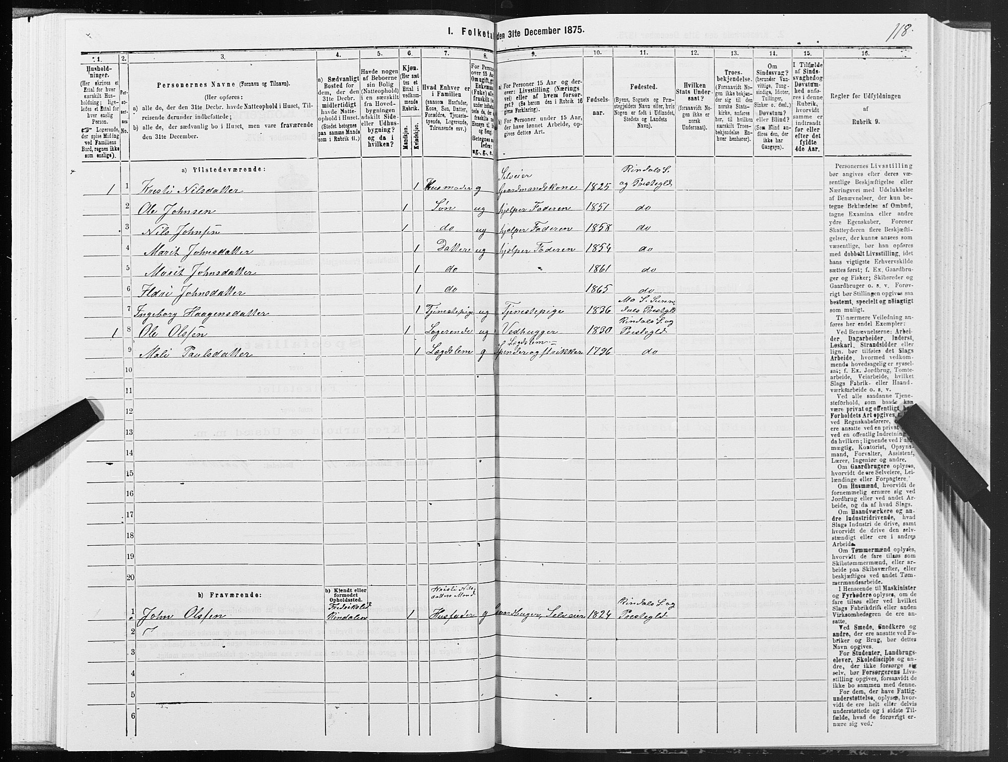 SAT, 1875 census for 1567P Rindal, 1875, p. 2118