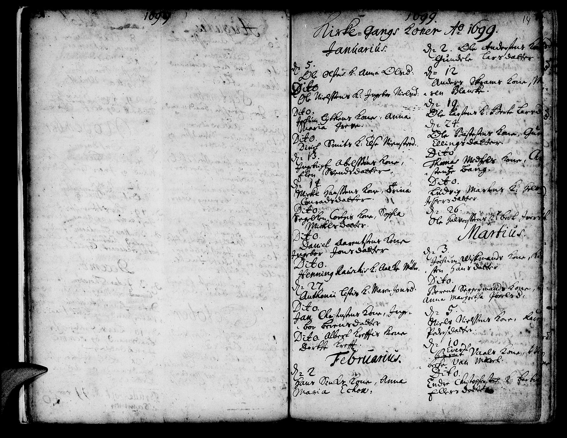 Korskirken sokneprestembete, AV/SAB-A-76101/H/Haa/L0008: Parish register (official) no. A 8, 1698-1747, p. 13-14