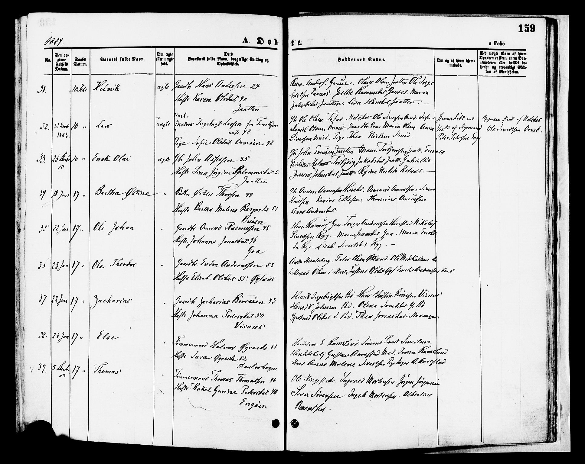 Hetland sokneprestkontor, AV/SAST-A-101826/30/30BA/L0008: Parish register (official) no. A 8, 1877-1884, p. 159