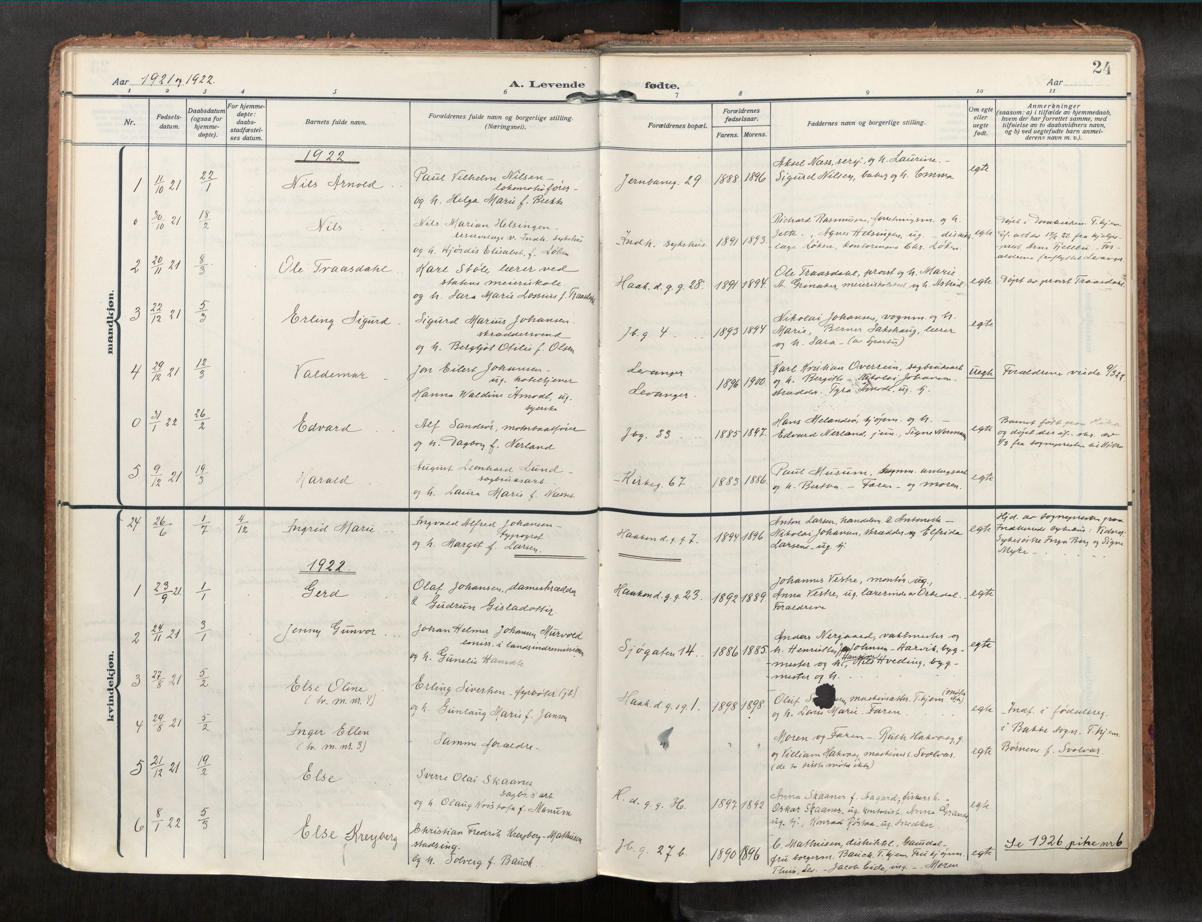 Levanger sokneprestkontor, SAT/A-1301/2/H/Haa/L0001: Parish register (official) no. 1, 1912-1932, p. 24