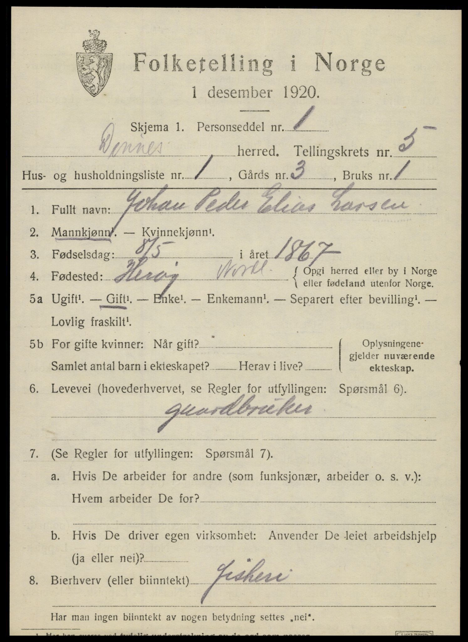 SAT, 1920 census for Dønnes, 1920, p. 2874