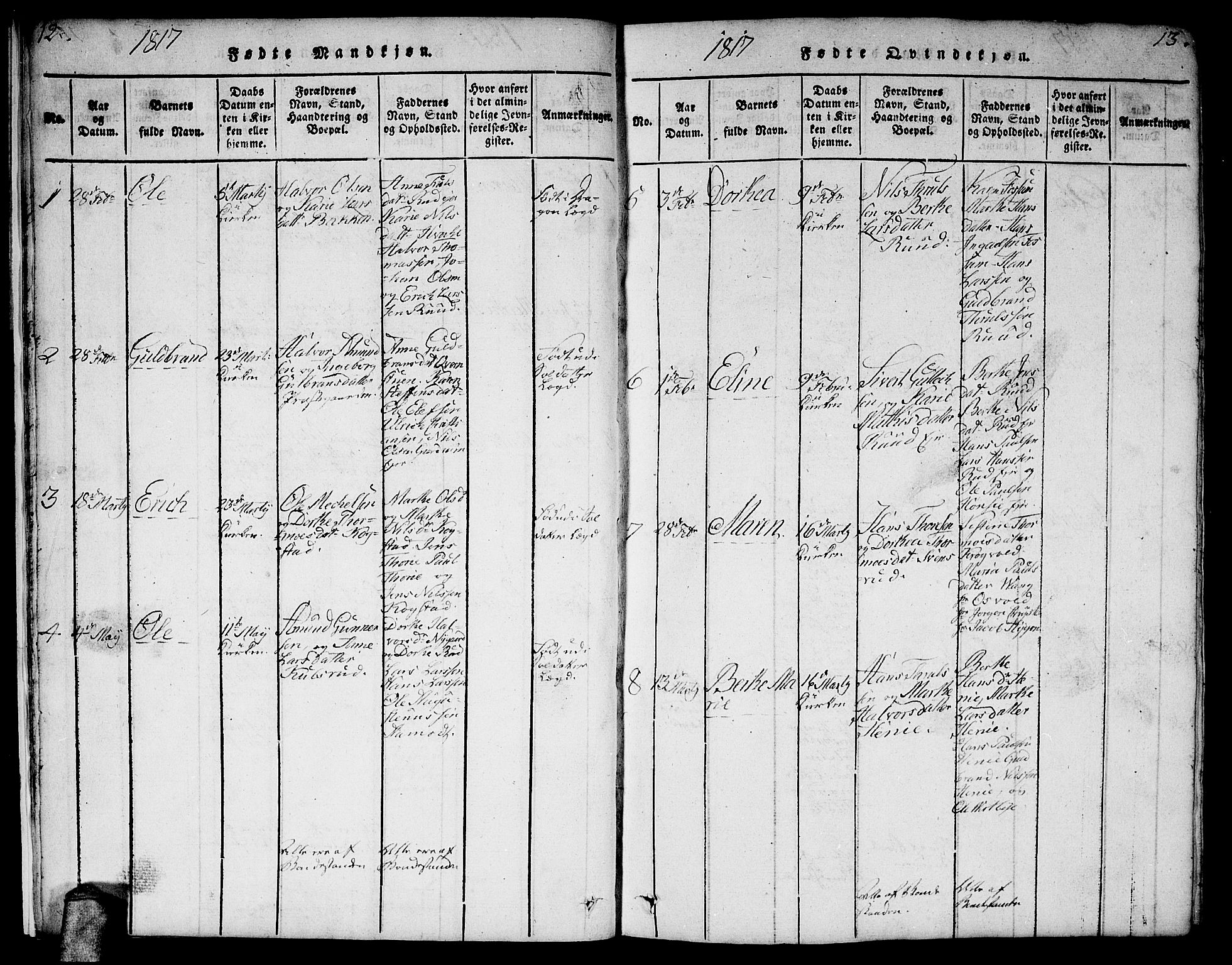 Gjerdrum prestekontor Kirkebøker, AV/SAO-A-10412b/F/Fa/L0004: Parish register (official) no. I 4, 1816-1836, p. 12-13