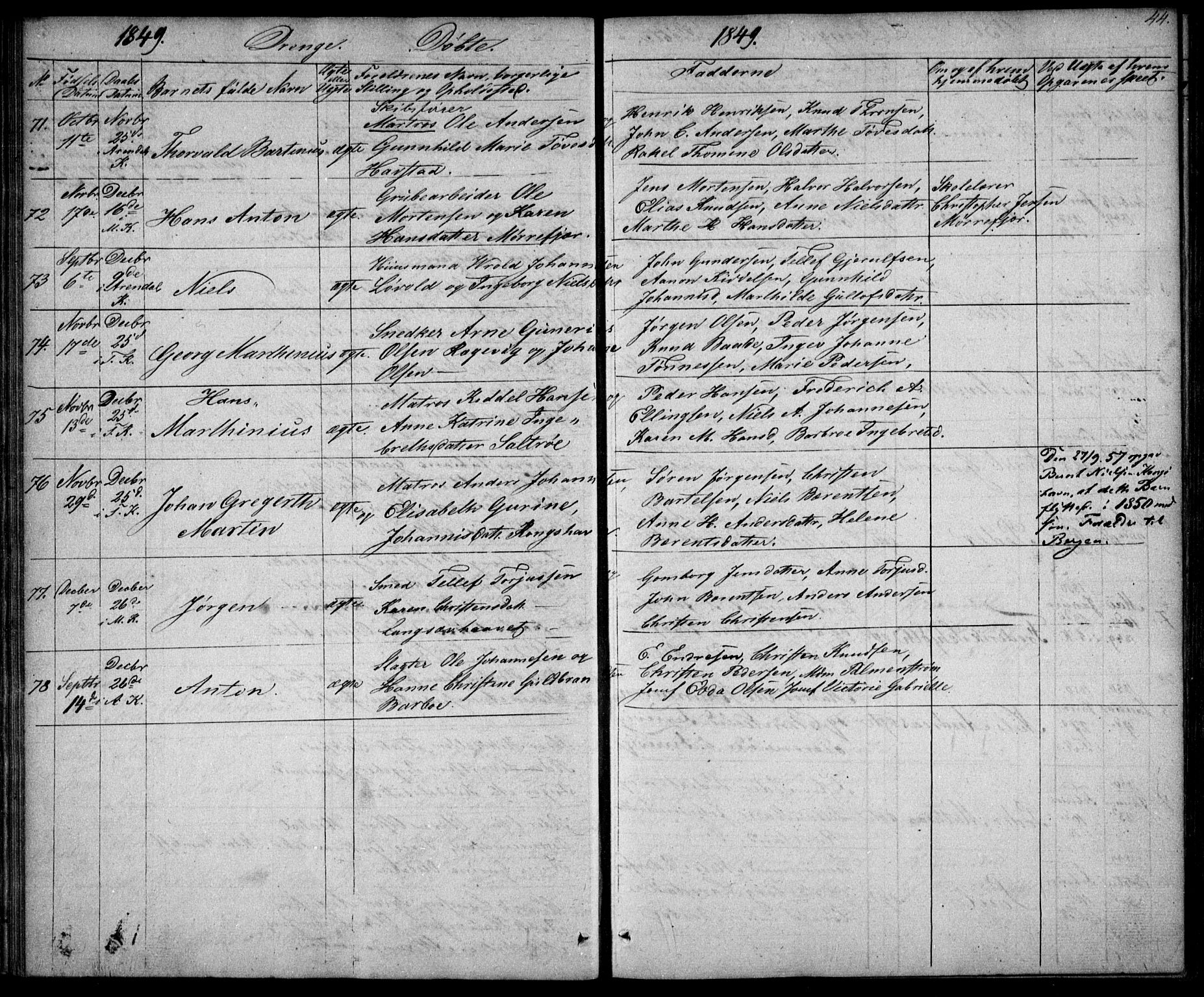 Tromøy sokneprestkontor, AV/SAK-1111-0041/F/Fb/L0001: Parish register (copy) no. B 1, 1843-1850, p. 44