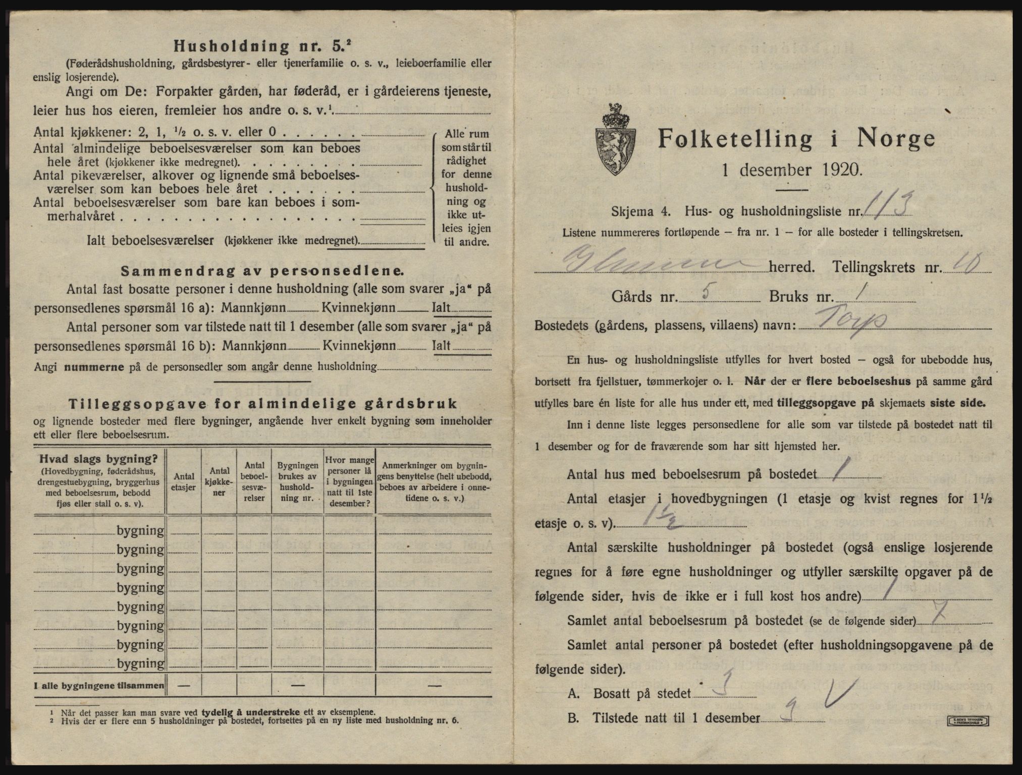 SAO, 1920 census for Glemmen, 1920, p. 2149