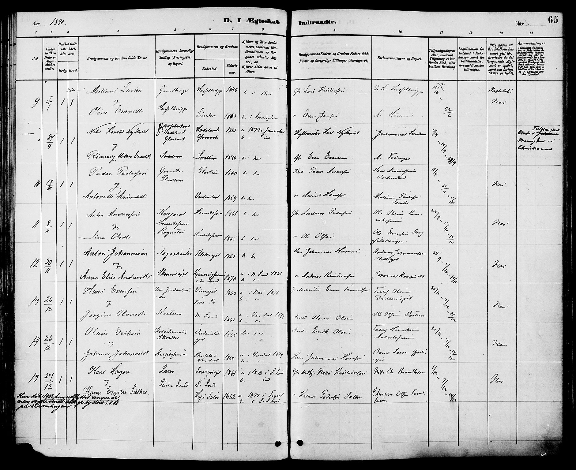 Biri prestekontor, SAH/PREST-096/H/Ha/Haa/L0007: Parish register (official) no. 7, 1887-1893, p. 65