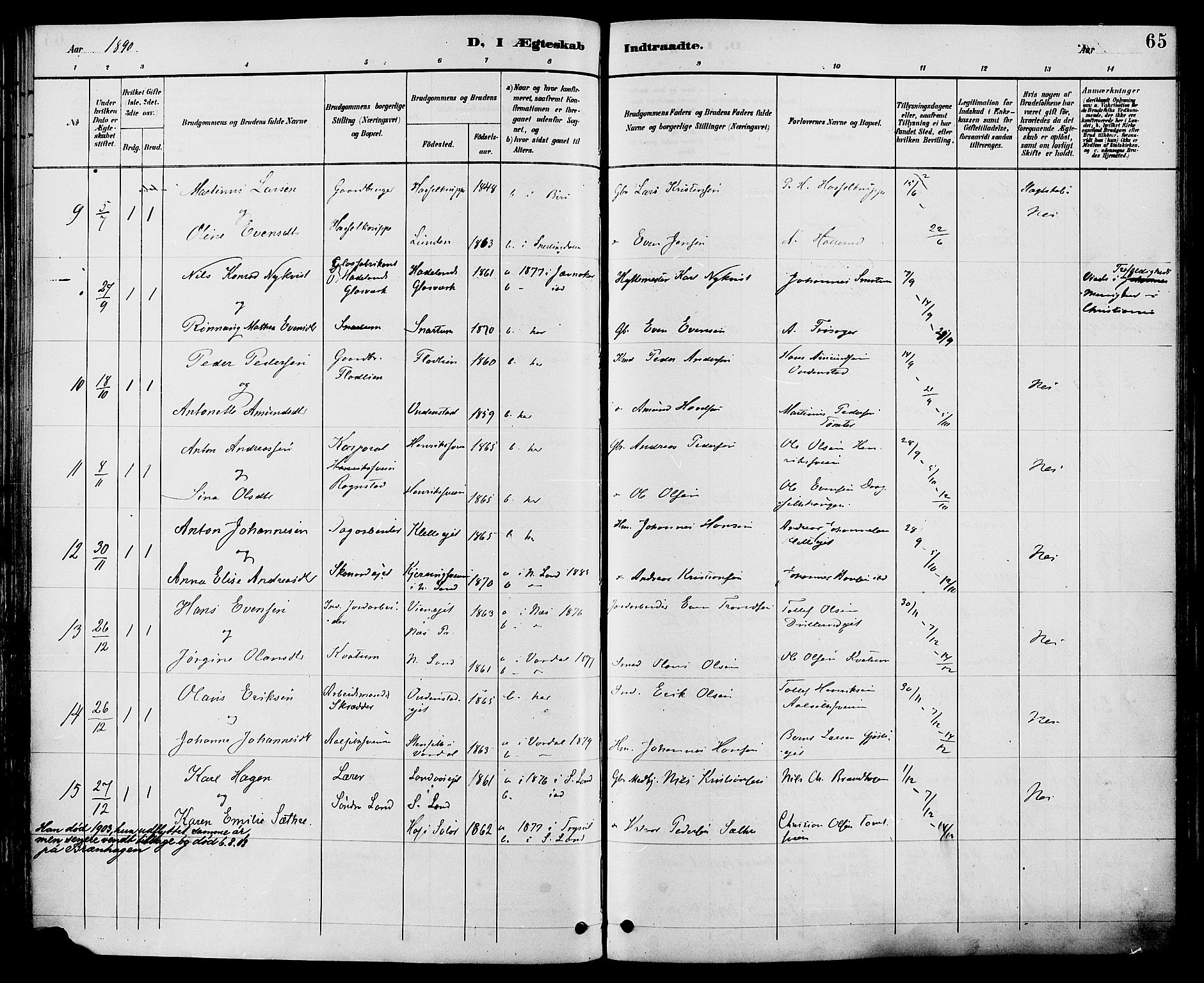 Biri prestekontor, AV/SAH-PREST-096/H/Ha/Haa/L0007: Parish register (official) no. 7, 1887-1893, p. 65