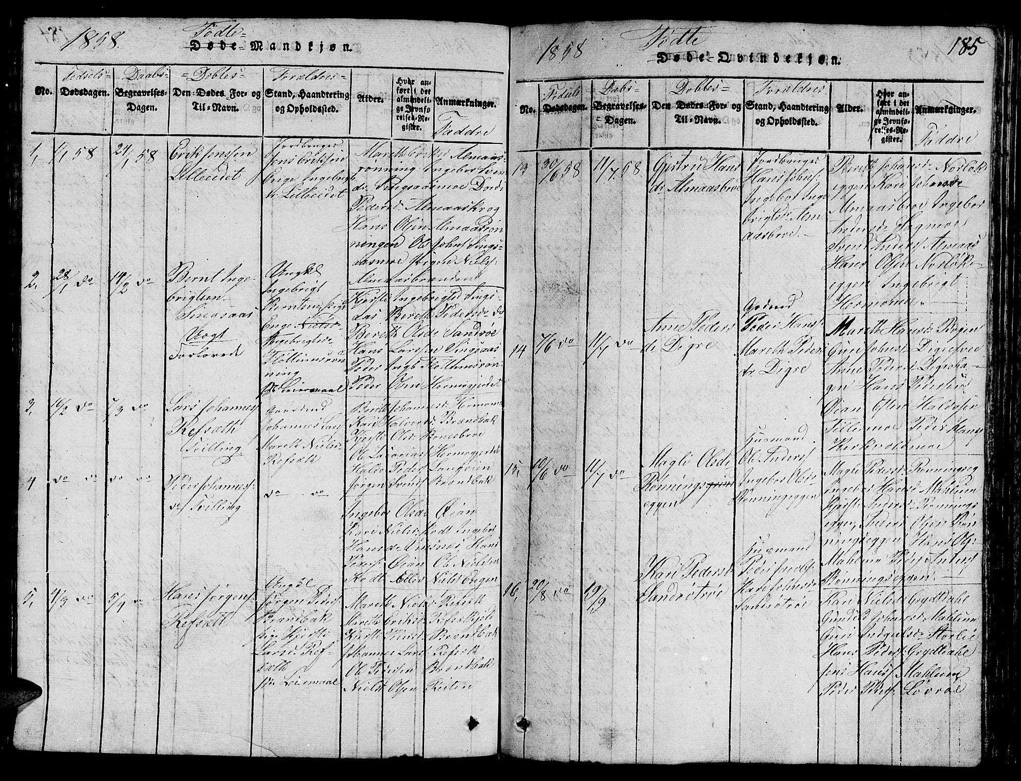 Ministerialprotokoller, klokkerbøker og fødselsregistre - Sør-Trøndelag, SAT/A-1456/688/L1026: Parish register (copy) no. 688C01, 1817-1860, p. 185