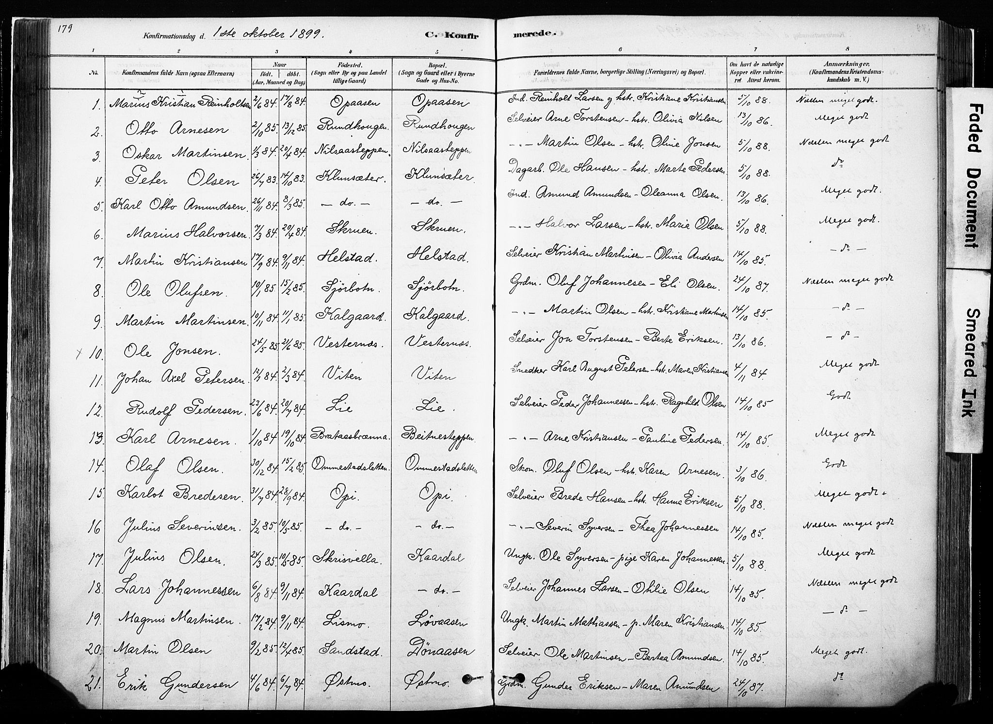 Hof prestekontor, SAH/PREST-038/H/Ha/Haa/L0010: Parish register (official) no. 10, 1878-1909, p. 179