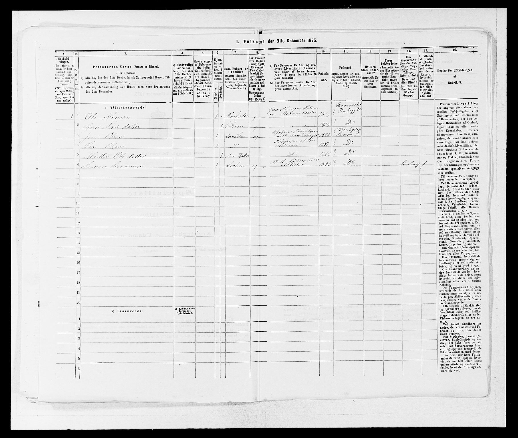 SAB, 1875 census for 1216P Sveio, 1875, p. 281