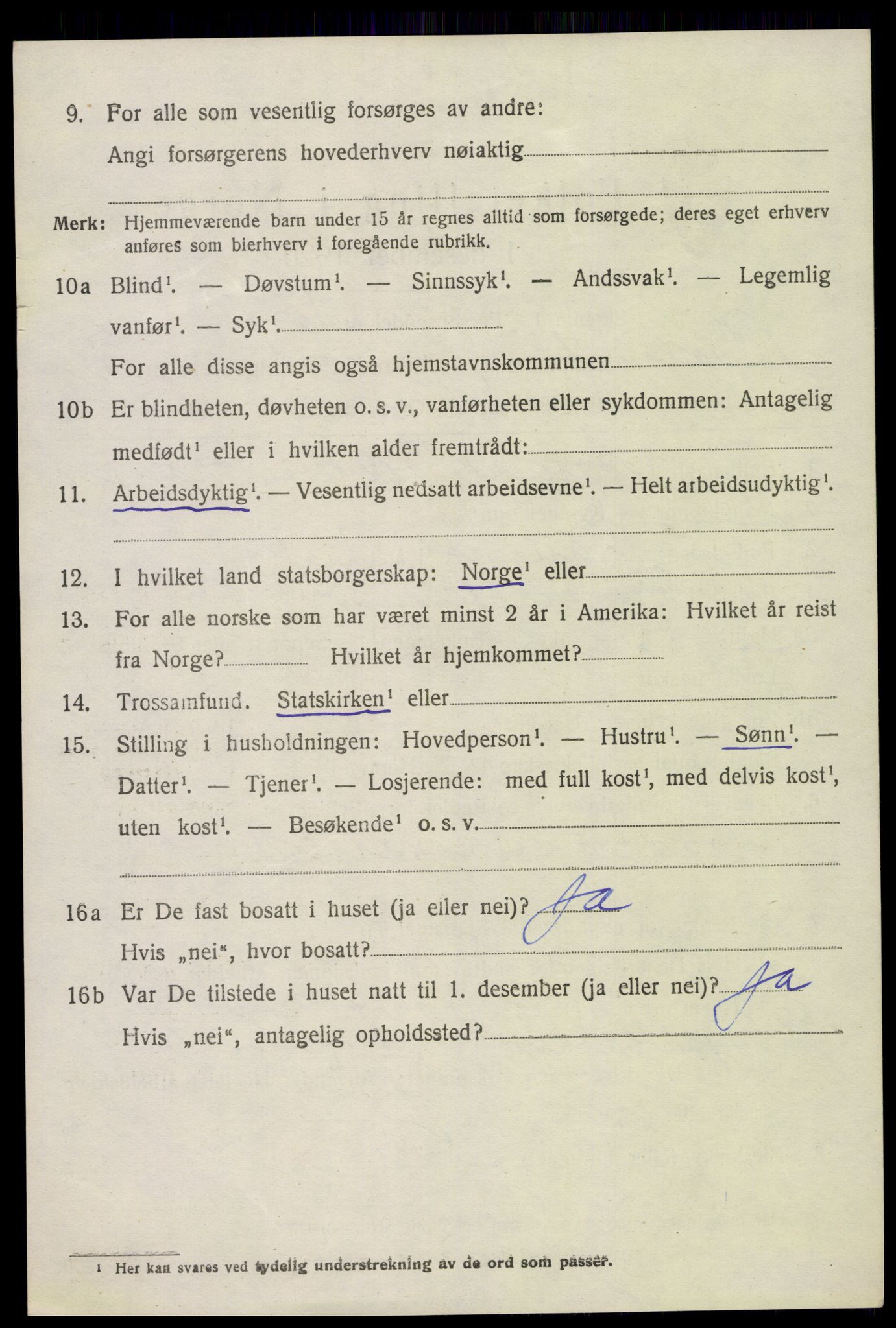 SAK, 1920 census for Bygland, 1920, p. 2630