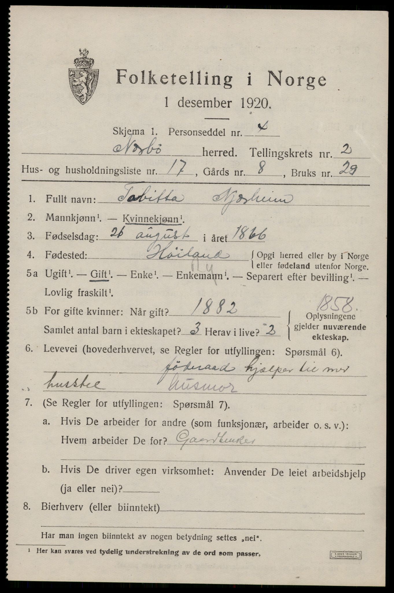 SAST, 1920 census for Nærbø, 1920, p. 1629