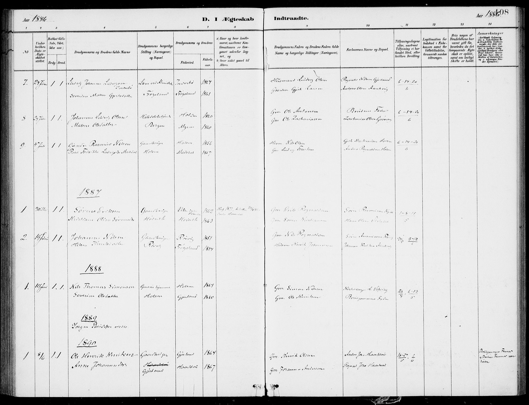 Førde sokneprestembete, AV/SAB-A-79901/H/Haa/Haac/L0001: Parish register (official) no. C  1, 1881-1920, p. 108