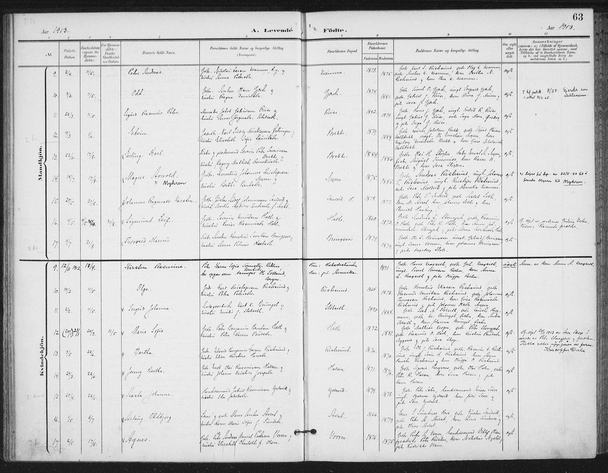 Ministerialprotokoller, klokkerbøker og fødselsregistre - Møre og Romsdal, AV/SAT-A-1454/503/L0038: Parish register (official) no. 503A06, 1901-1917, p. 63