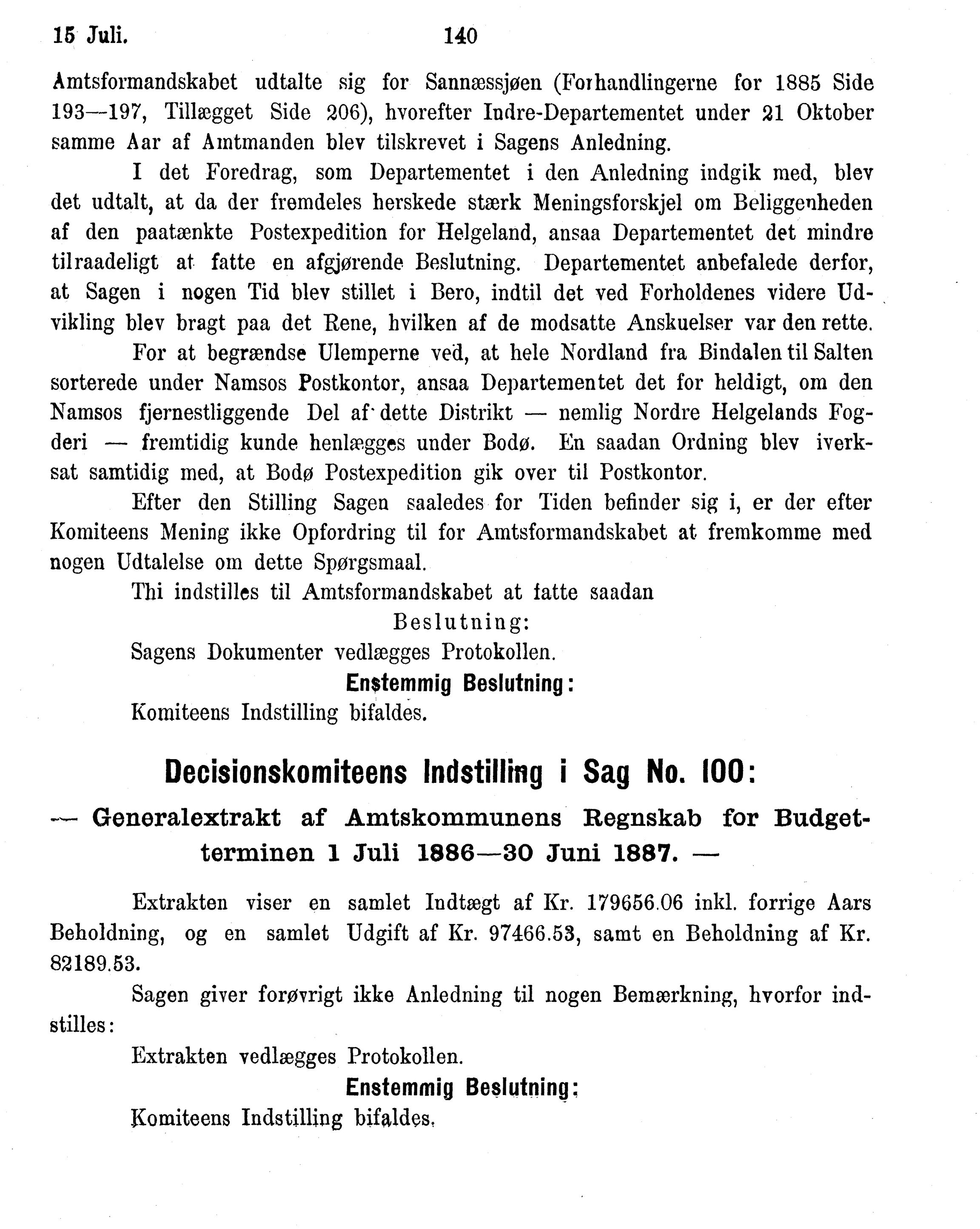 Nordland Fylkeskommune. Fylkestinget, AIN/NFK-17/176/A/Ac/L0015: Fylkestingsforhandlinger 1886-1890, 1886-1890