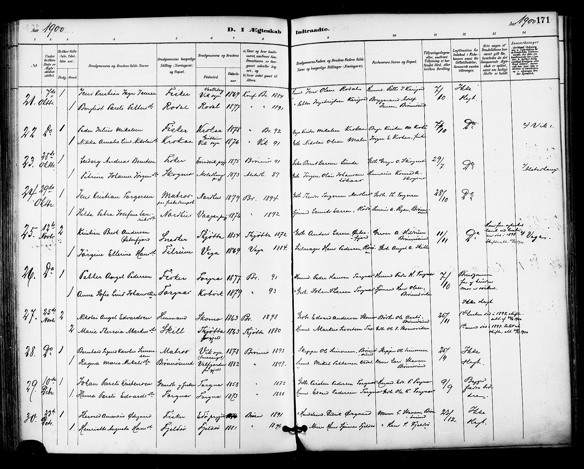 Ministerialprotokoller, klokkerbøker og fødselsregistre - Nordland, AV/SAT-A-1459/813/L0200: Parish register (official) no. 813A10, 1886-1900, p. 171