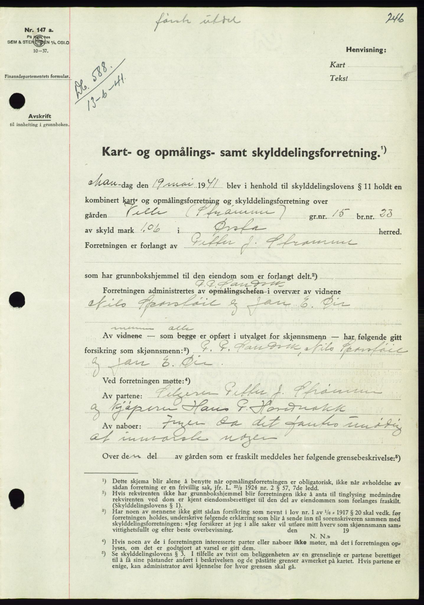 Søre Sunnmøre sorenskriveri, AV/SAT-A-4122/1/2/2C/L0071: Mortgage book no. 65, 1941-1941, Diary no: : 588/1941