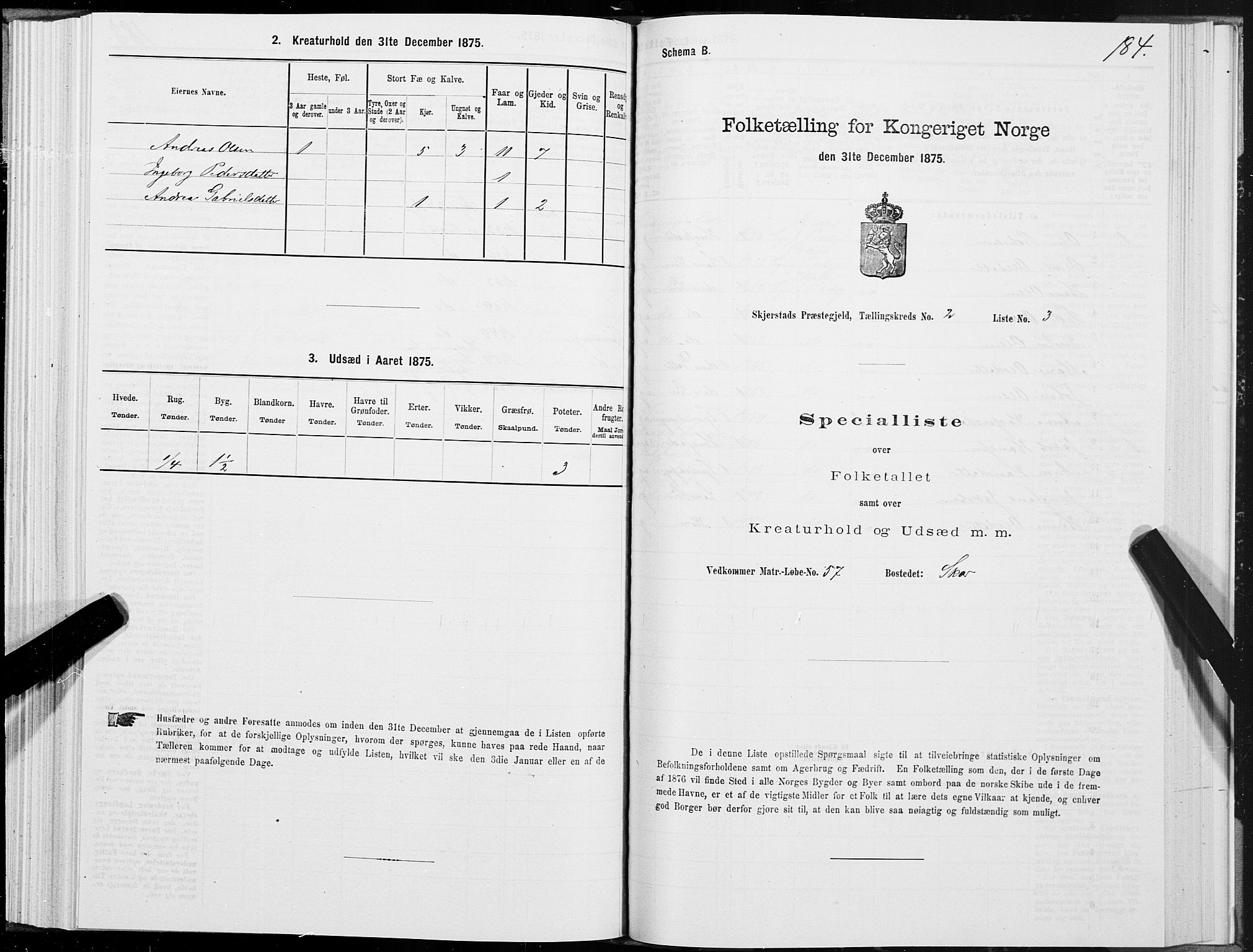 SAT, 1875 census for 1842P Skjerstad, 1875, p. 1184