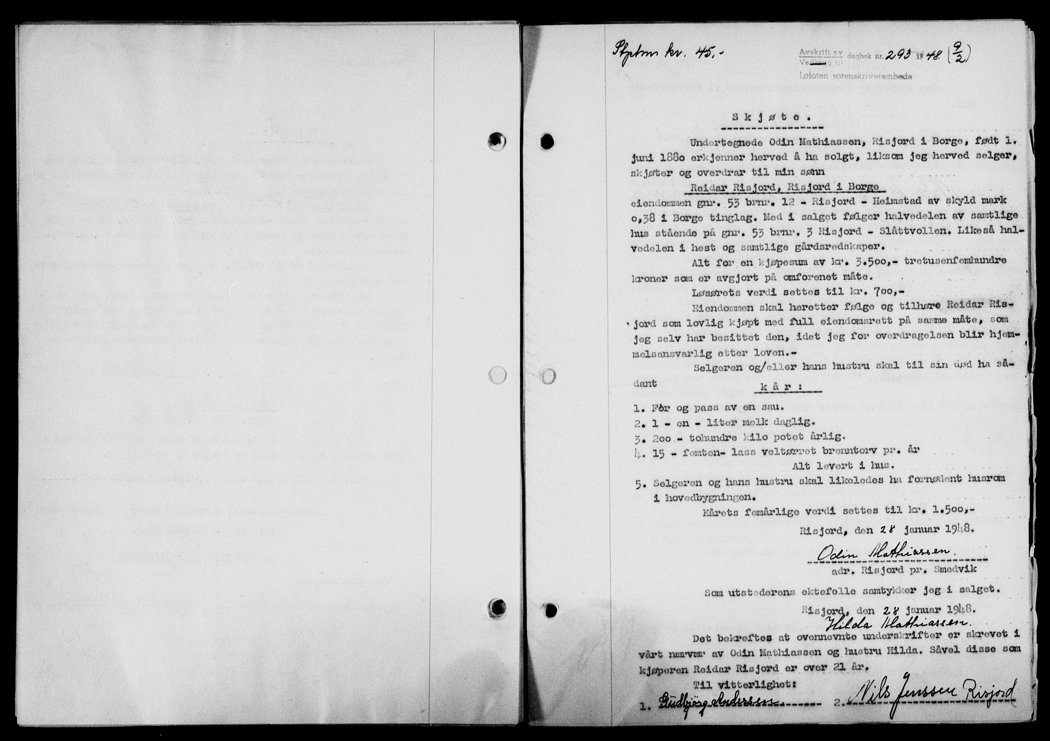 Lofoten sorenskriveri, SAT/A-0017/1/2/2C/L0017a: Mortgage book no. 17a, 1947-1948, Diary no: : 293/1948