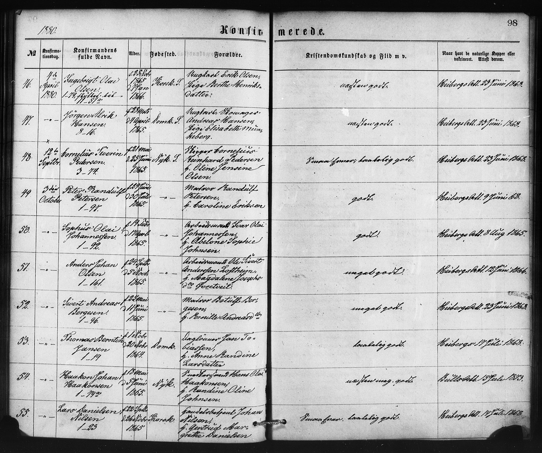 Nykirken Sokneprestembete, SAB/A-77101/H/Haa/L0025: Parish register (official) no. C 4, 1870-1886, p. 98
