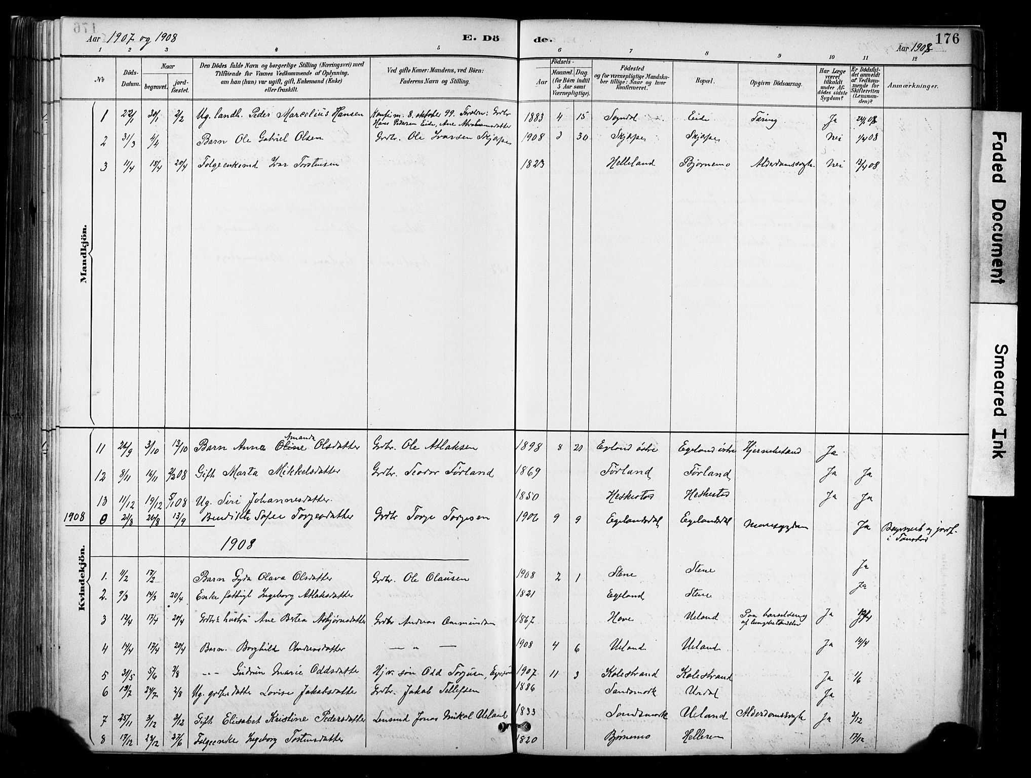 Lund sokneprestkontor, AV/SAST-A-101809/S06/L0012: Parish register (official) no. A 11, 1887-1921, p. 176