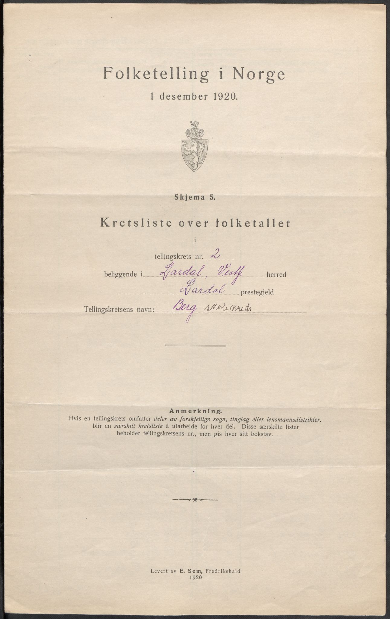 SAKO, 1920 census for Lardal, 1920, p. 11