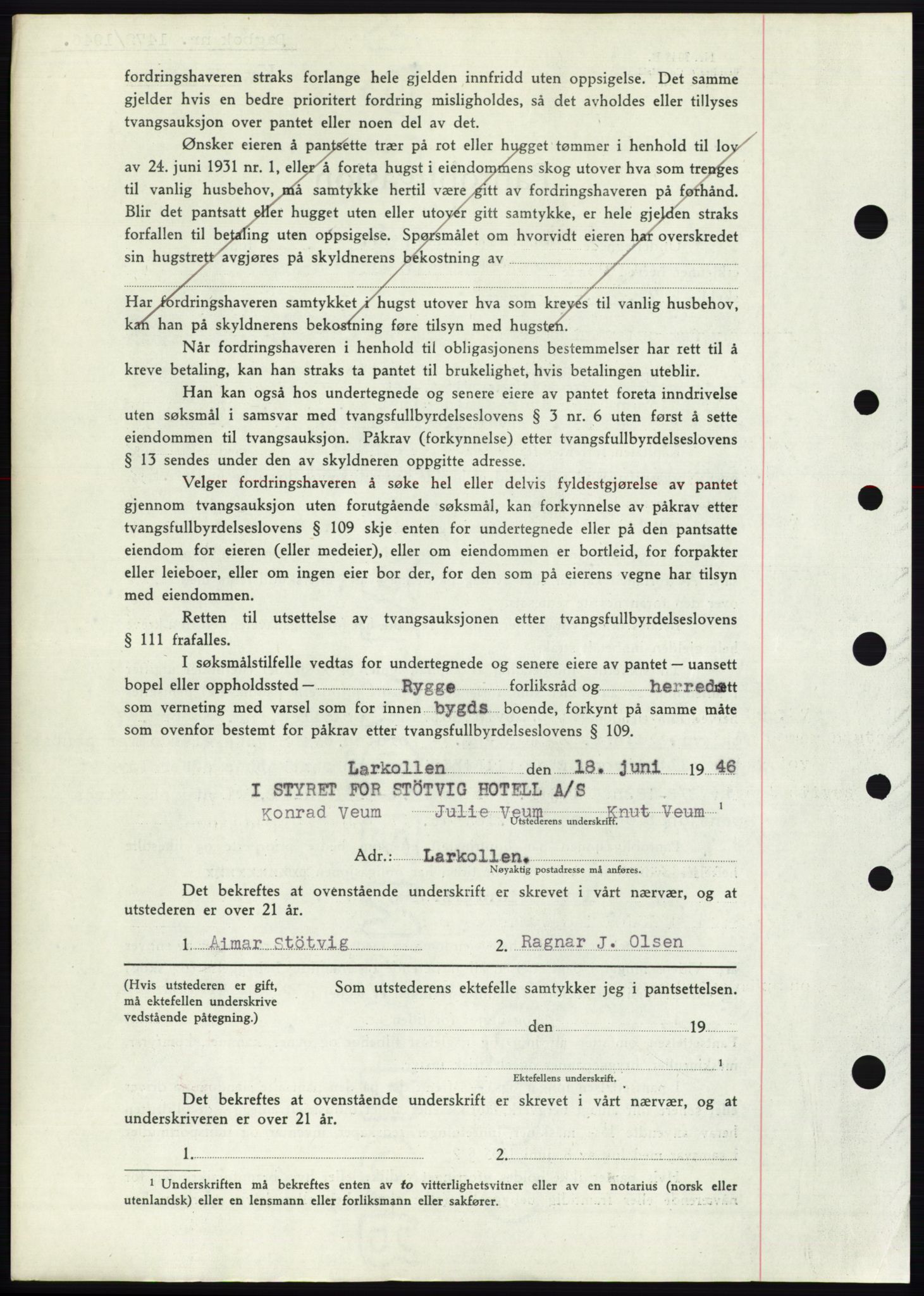 Moss sorenskriveri, SAO/A-10168: Mortgage book no. B15, 1946-1946, Diary no: : 1472/1946